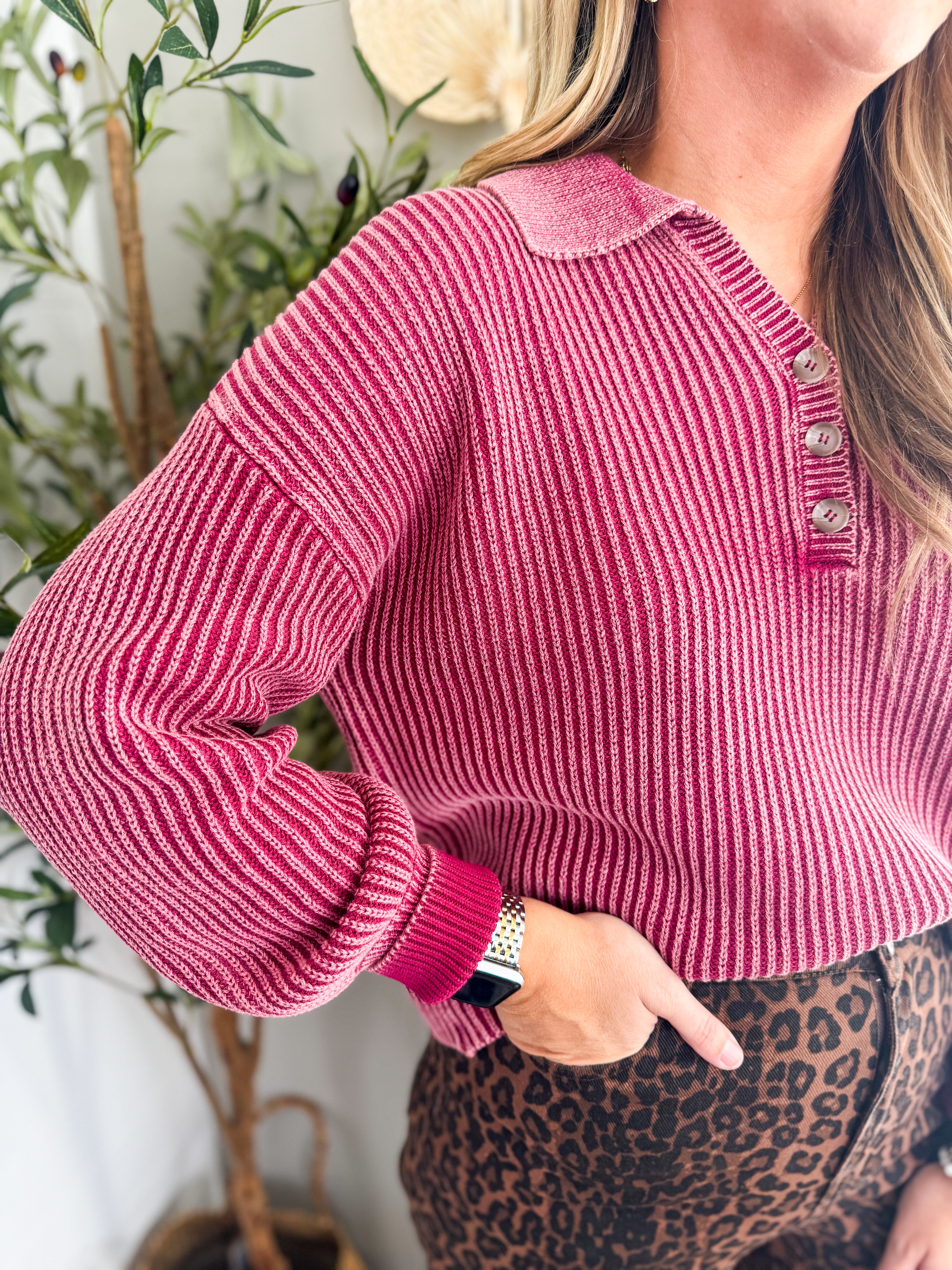 Henley Ribbed Cotton Sweater