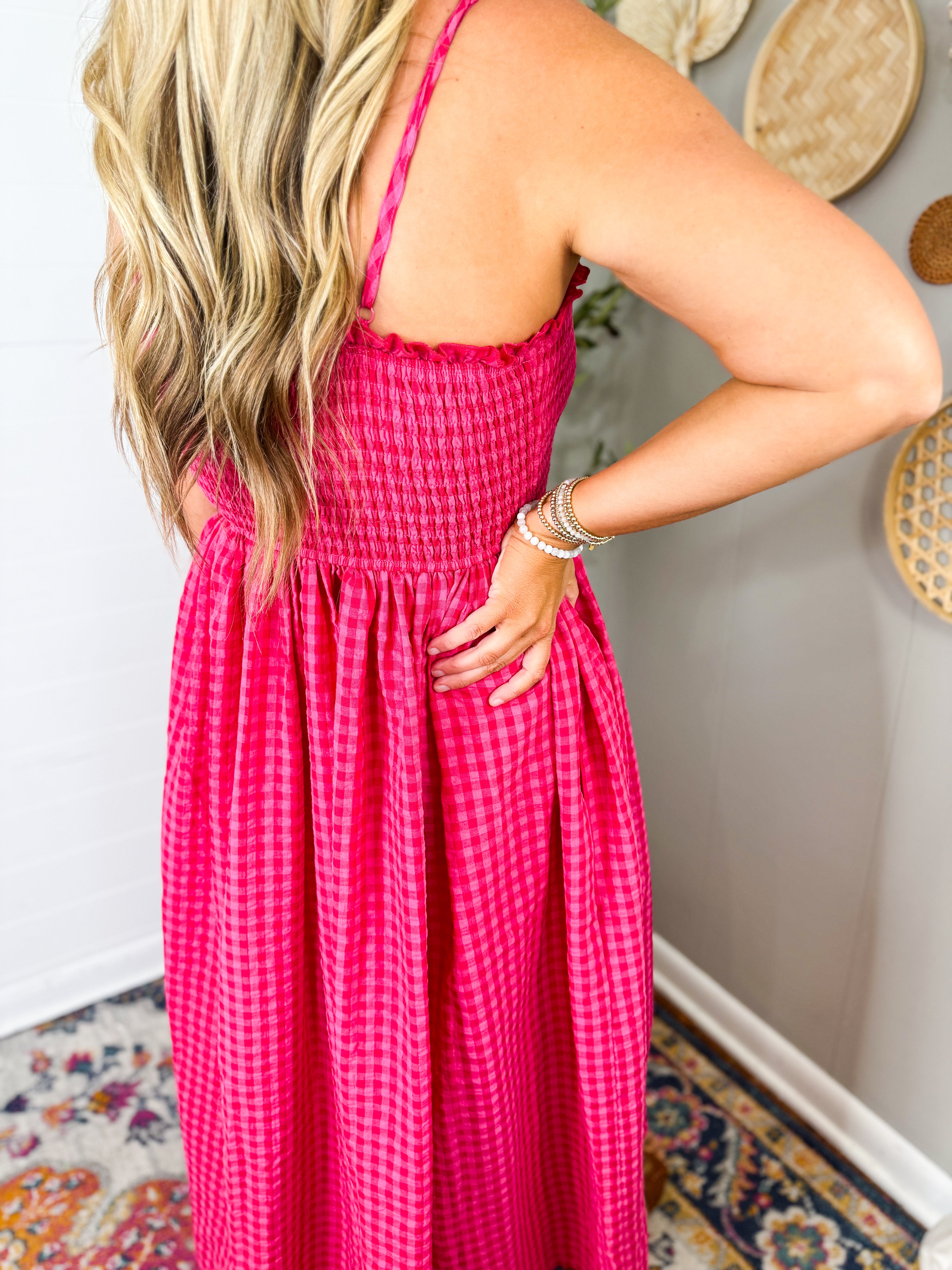 Cherry Gingham Print Maxi Dress