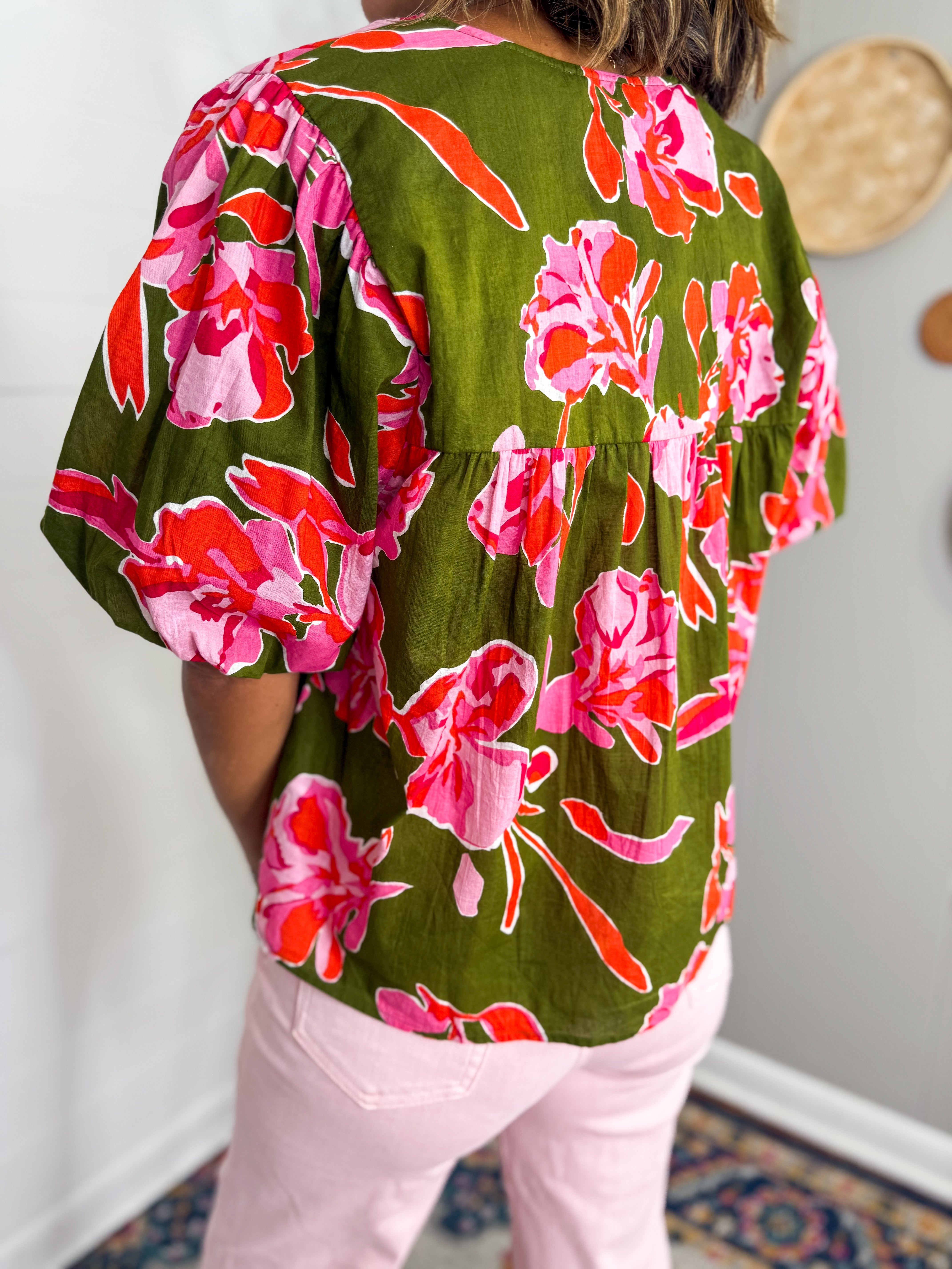 THML Puff Sleeve Flower Top