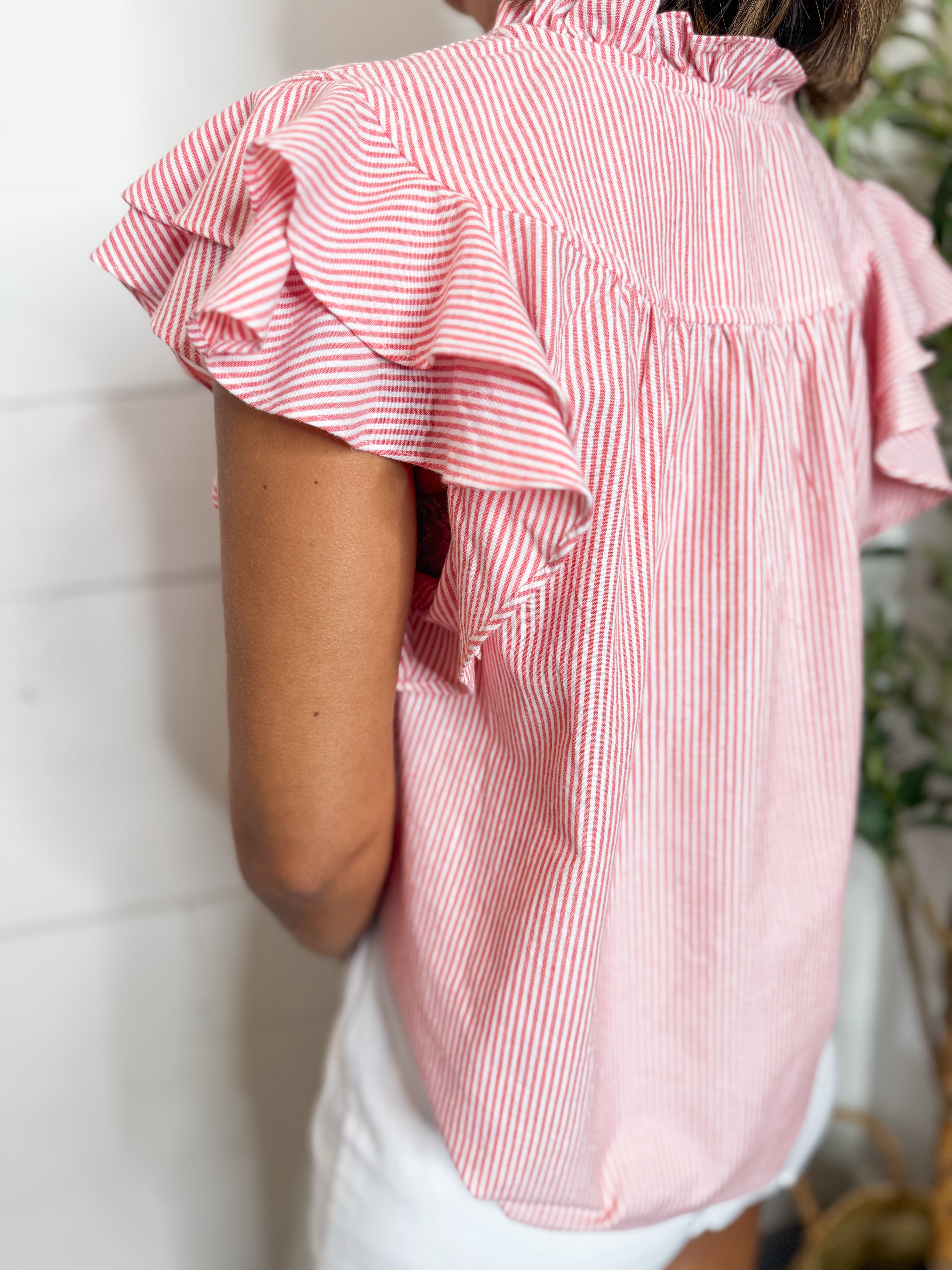 Striped V-Neck Ruffle Top