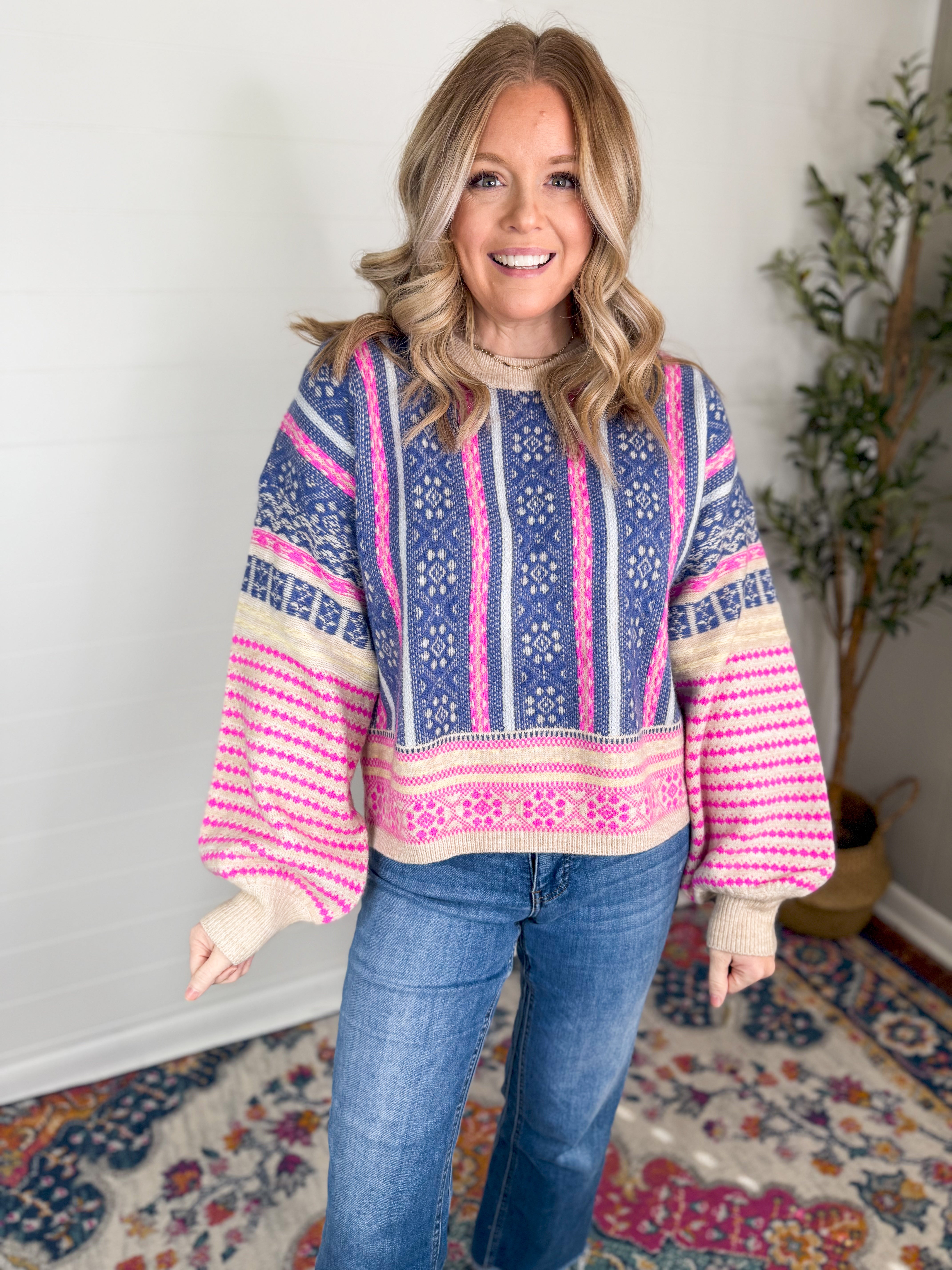 Oversized Cozy Aztec Print Knit Sweater