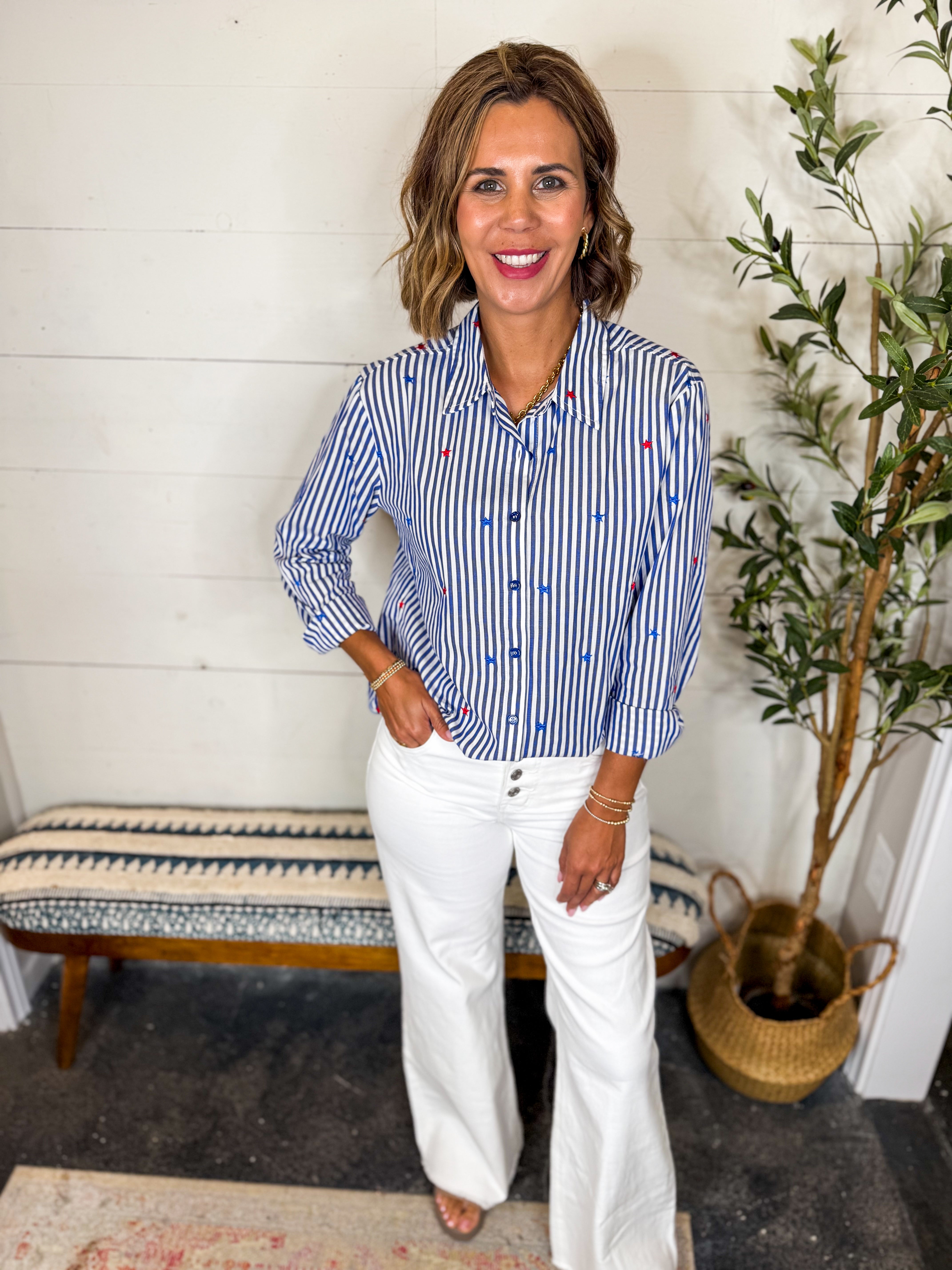 Star Embroidered Button Down Shirt