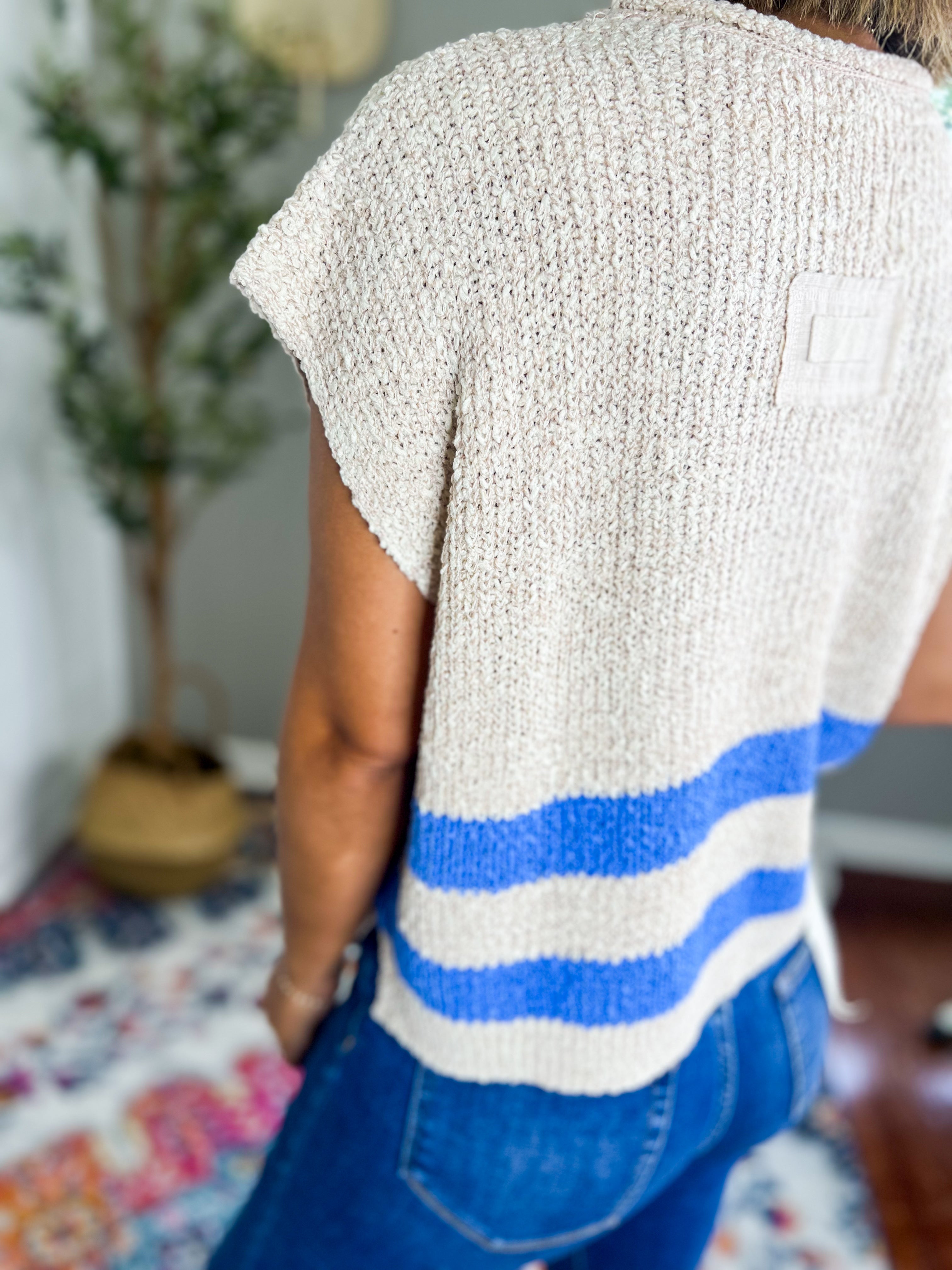 Illa Illa Striped Sleeveless Sweater-Blue