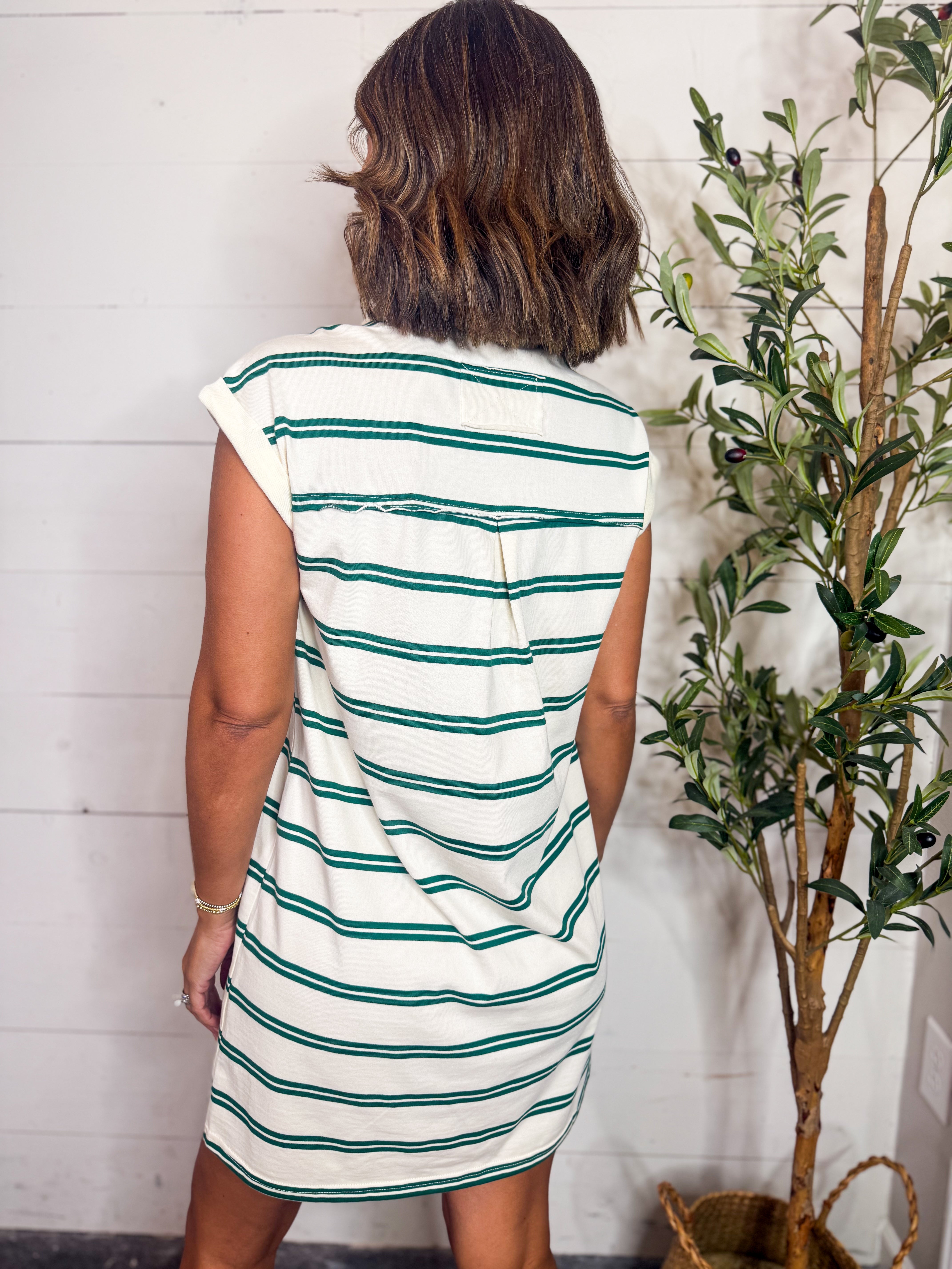Green Striped T-Shirt Dress