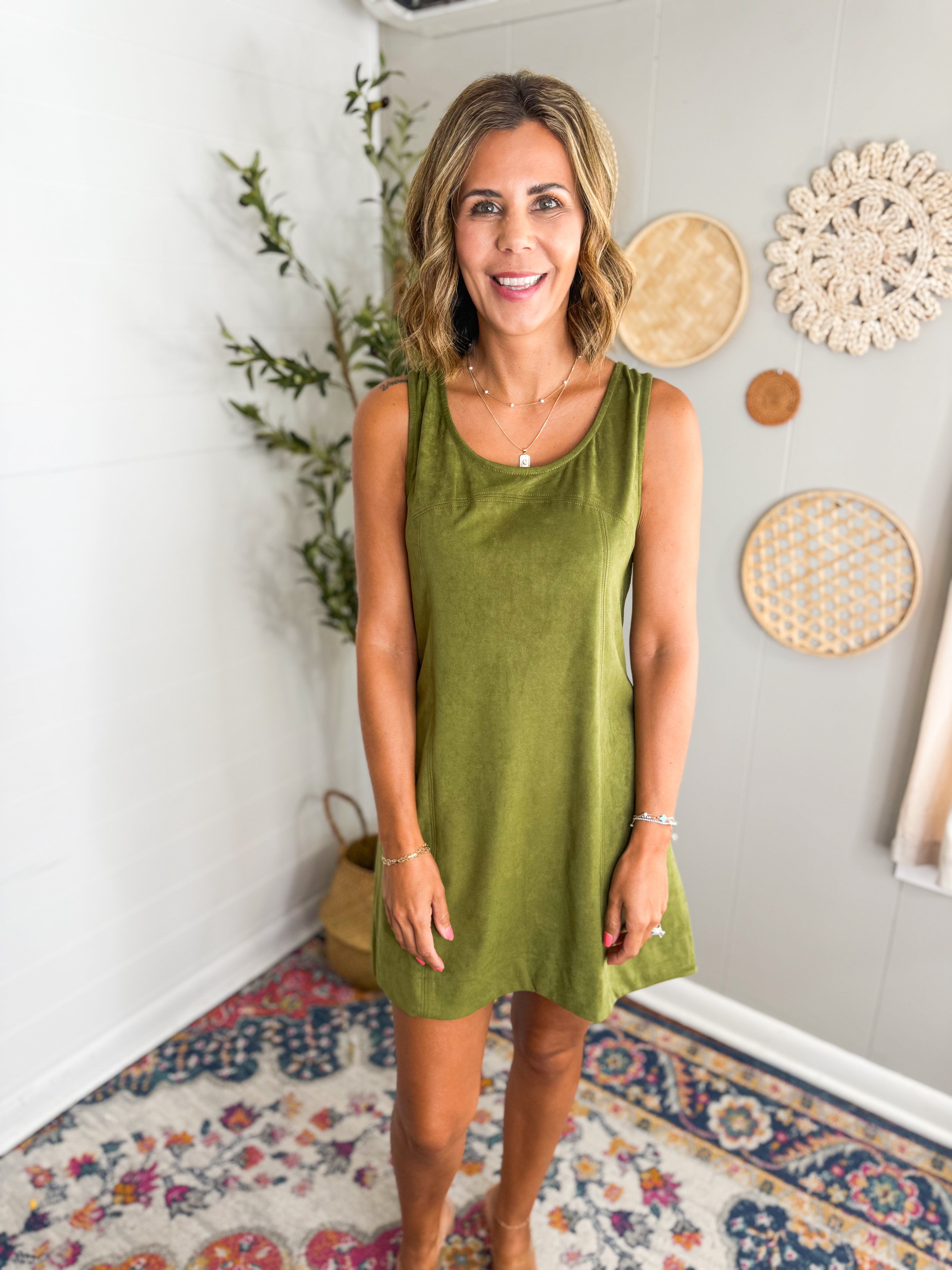 Green Suede Overall Mini Dress