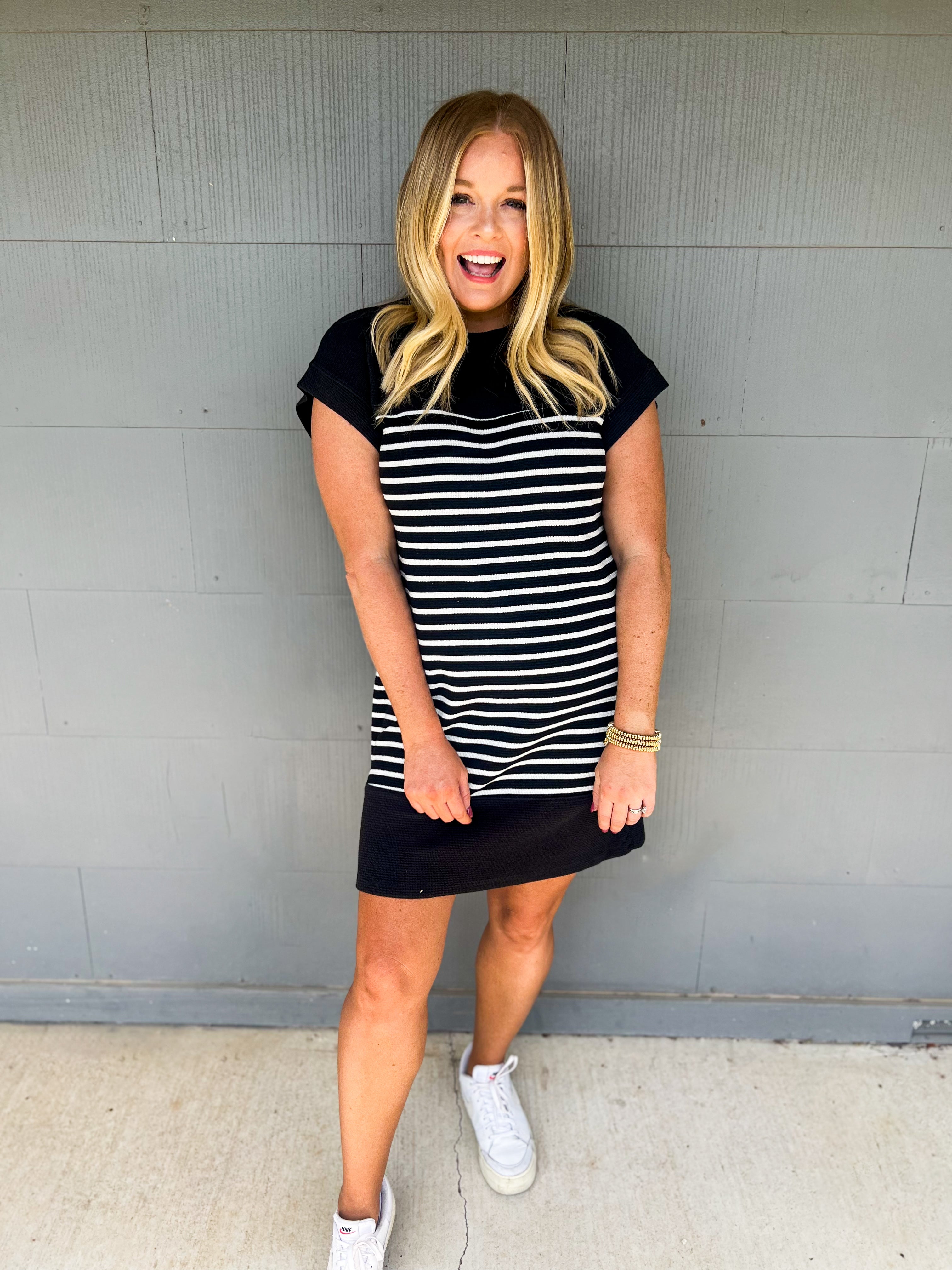 Round Neck Knit Stripe T-Shirt Dress