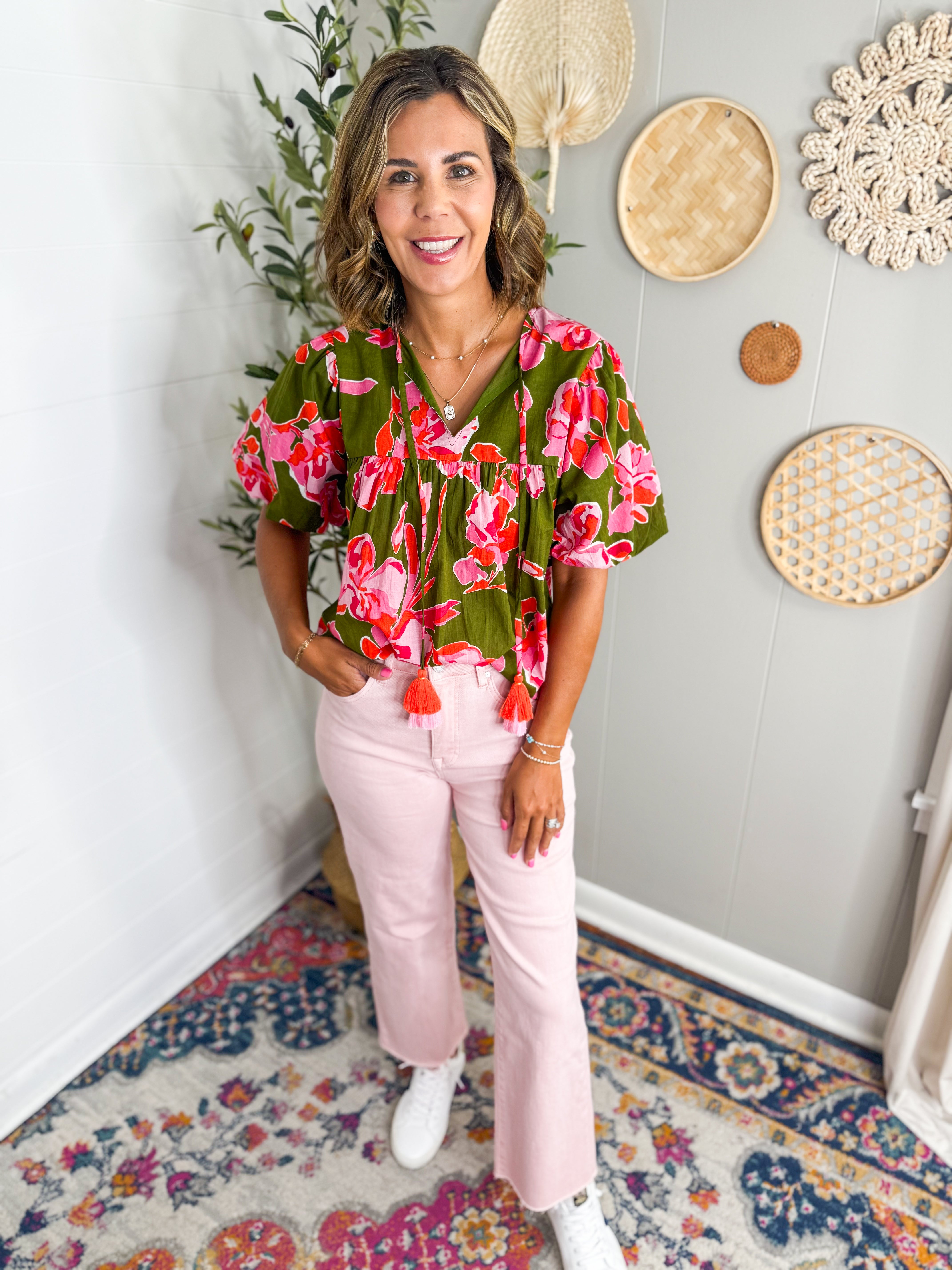 THML Puff Sleeve Flower Top