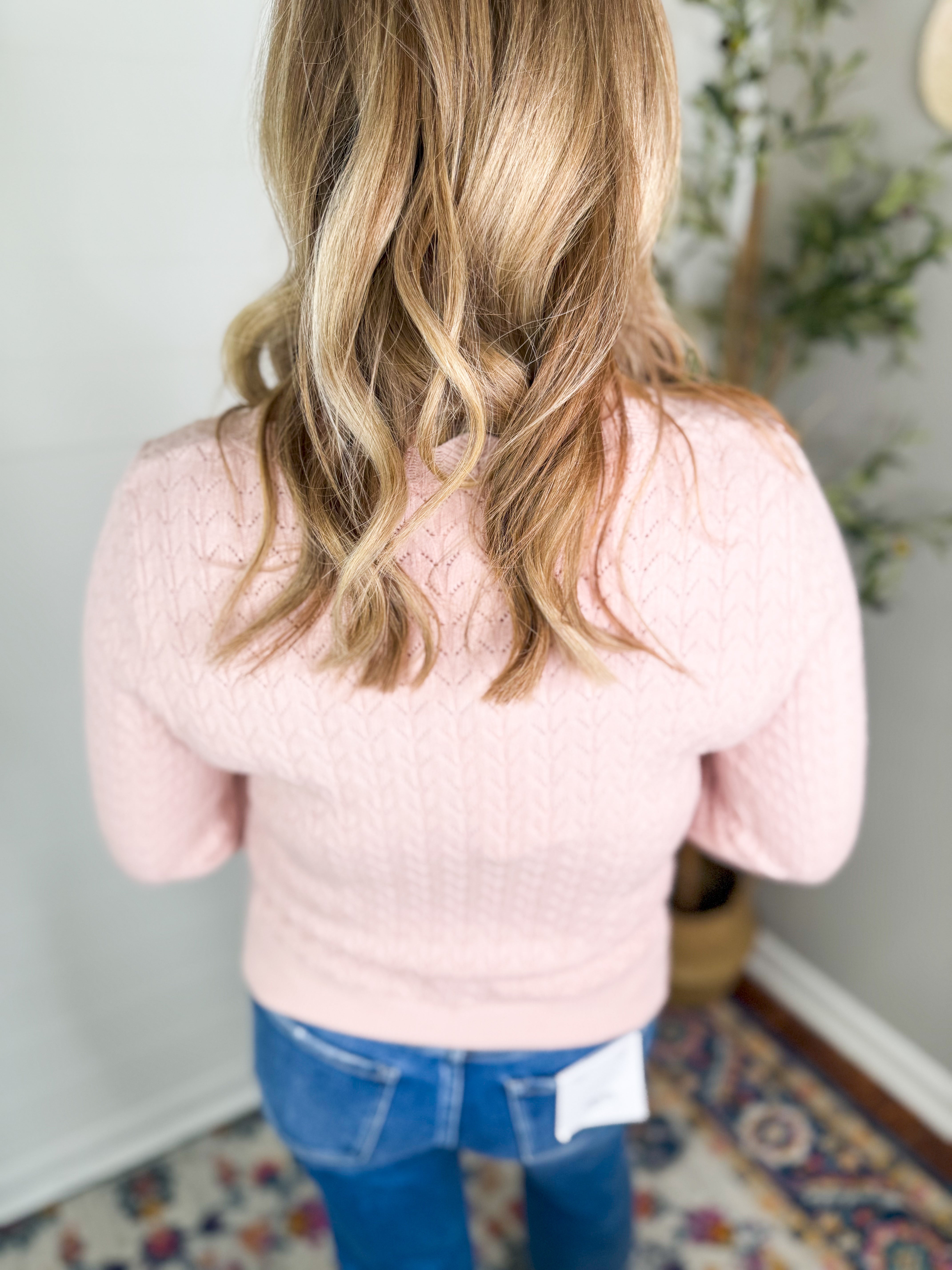 Blushing Belle Scallop V-Neck Sweater