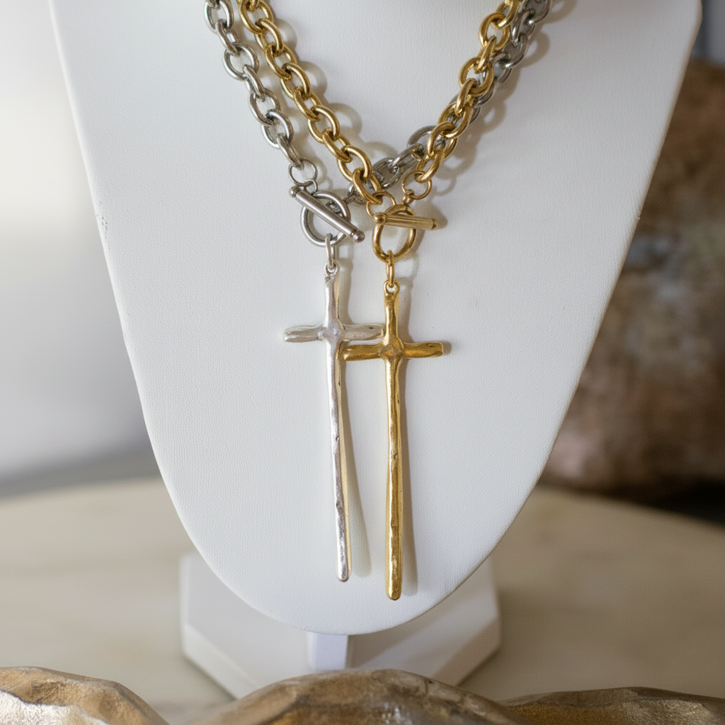 Elongated Cross Toggle Necklace