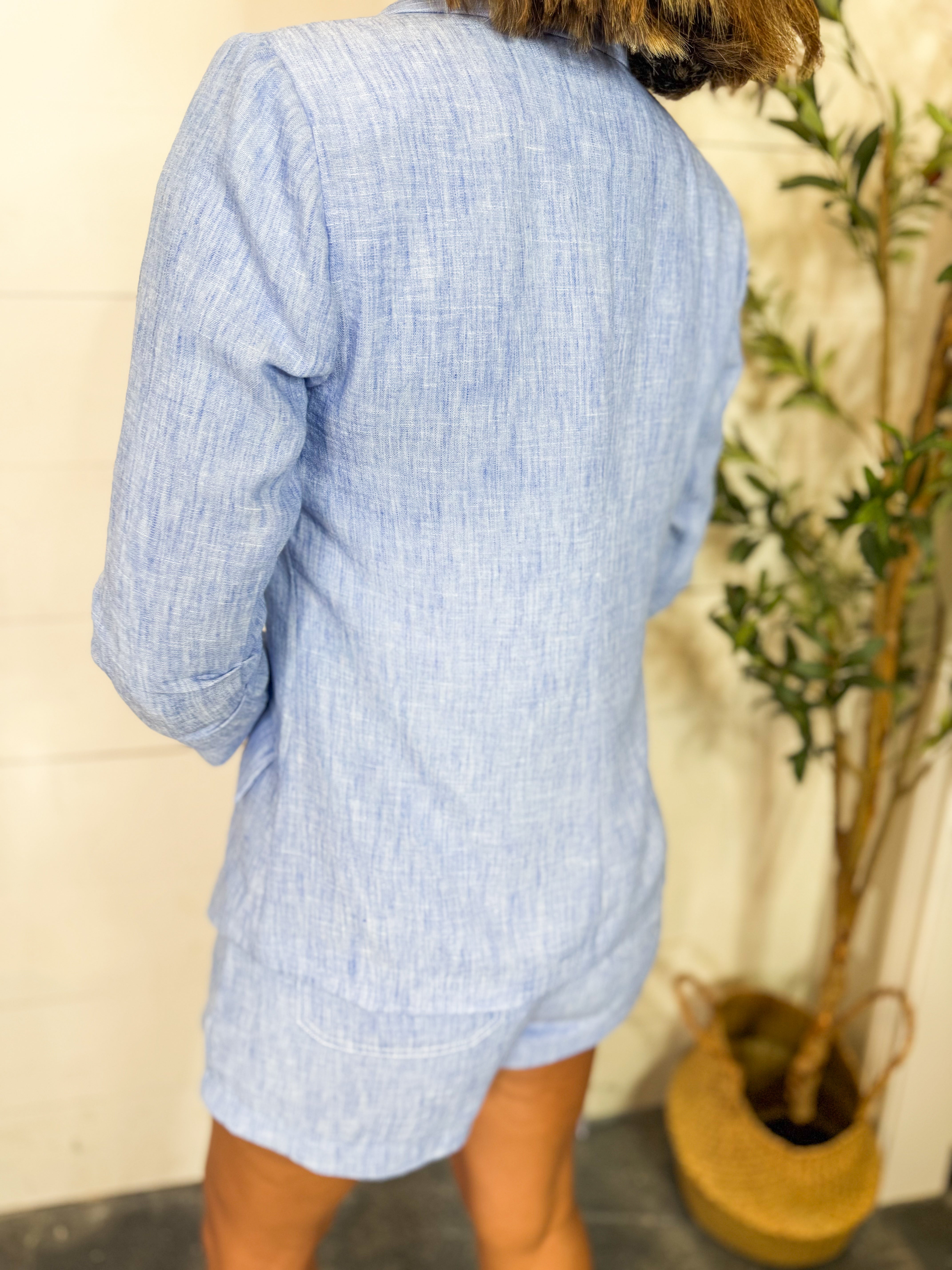 Chambray Ruched Blazer