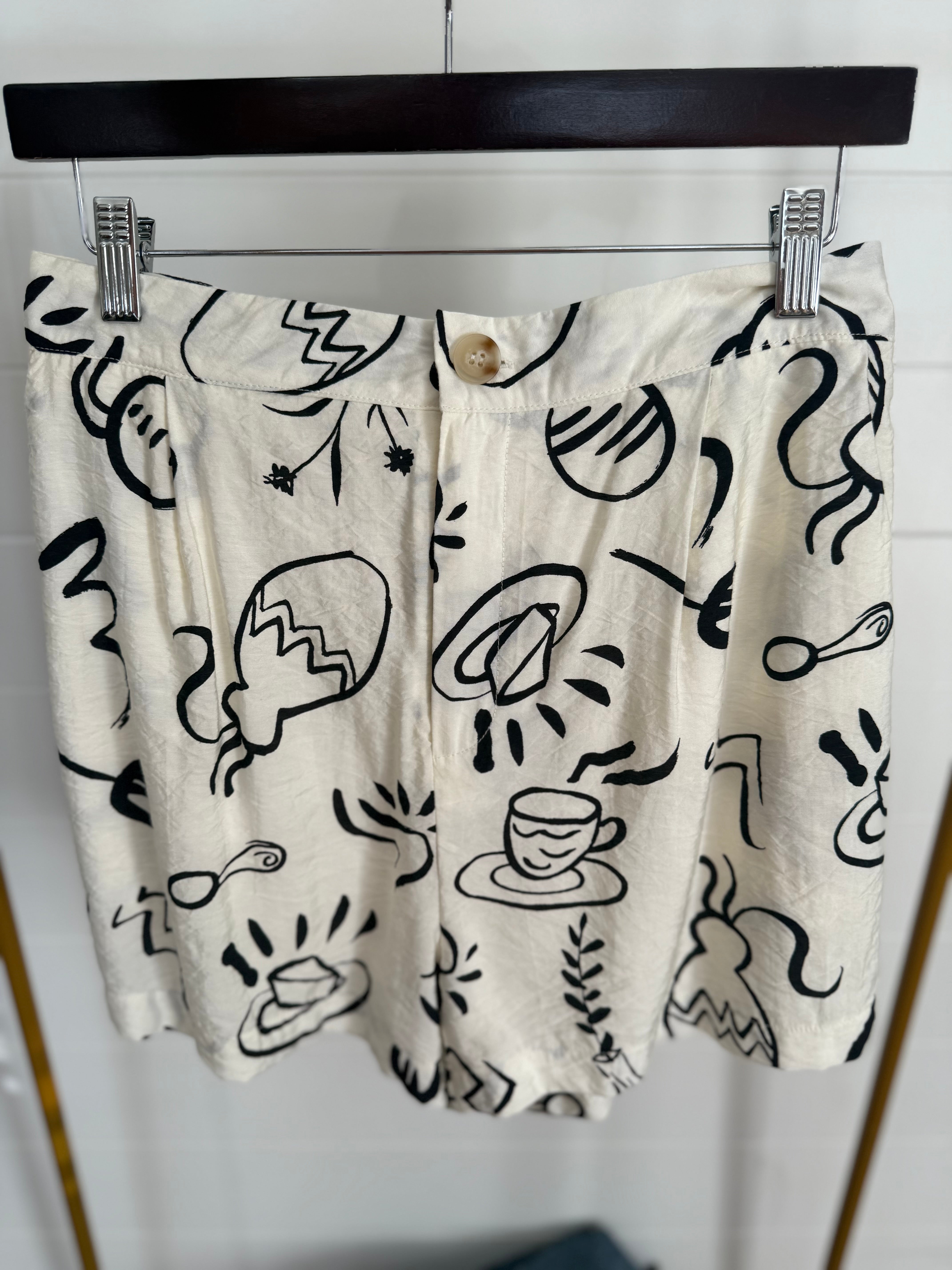 Doodle Print High Waist Mini Shorts