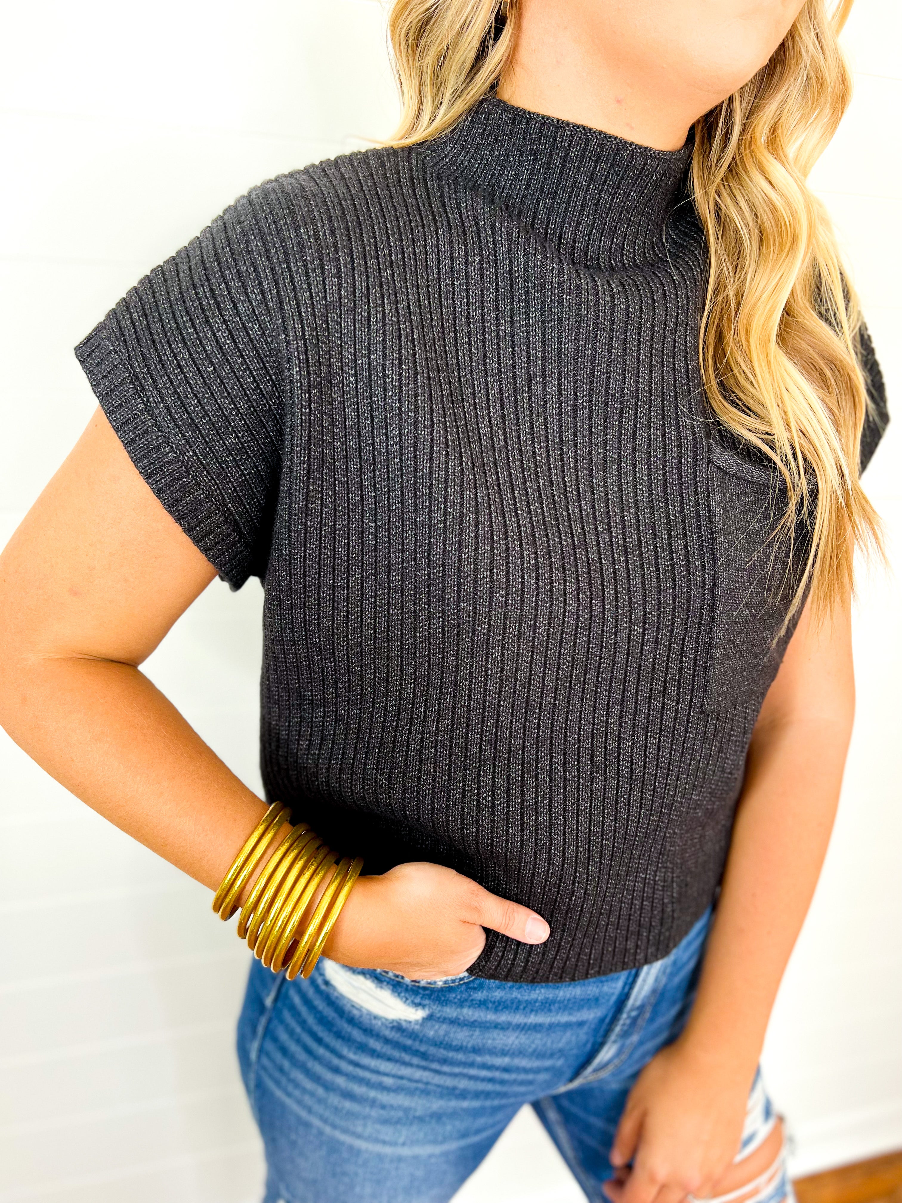 Solid Knitted Mock Neck Cropped Top