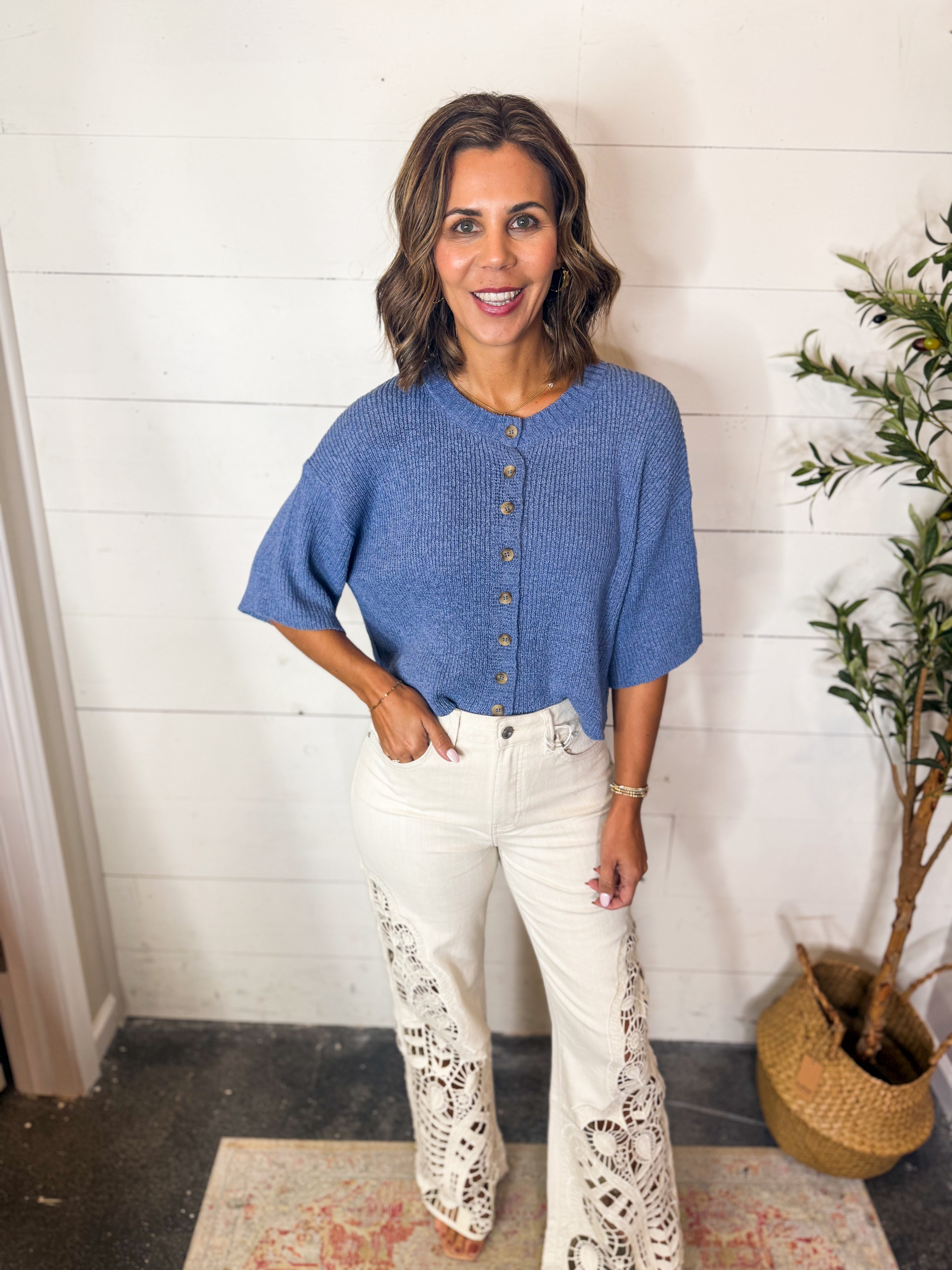 Dusty Blue Knit Sweater Top