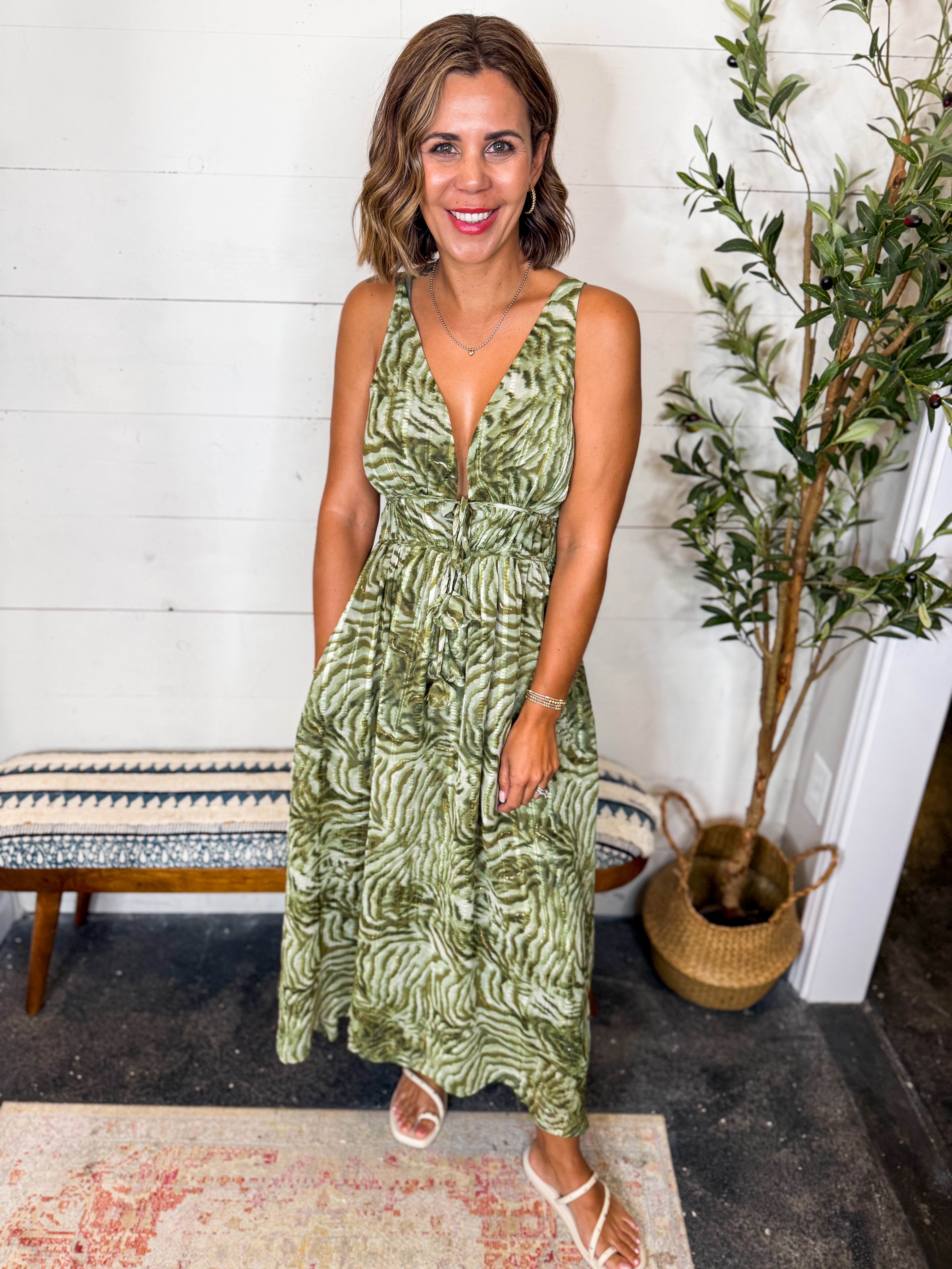 Printed V-Neck Maxi Dress