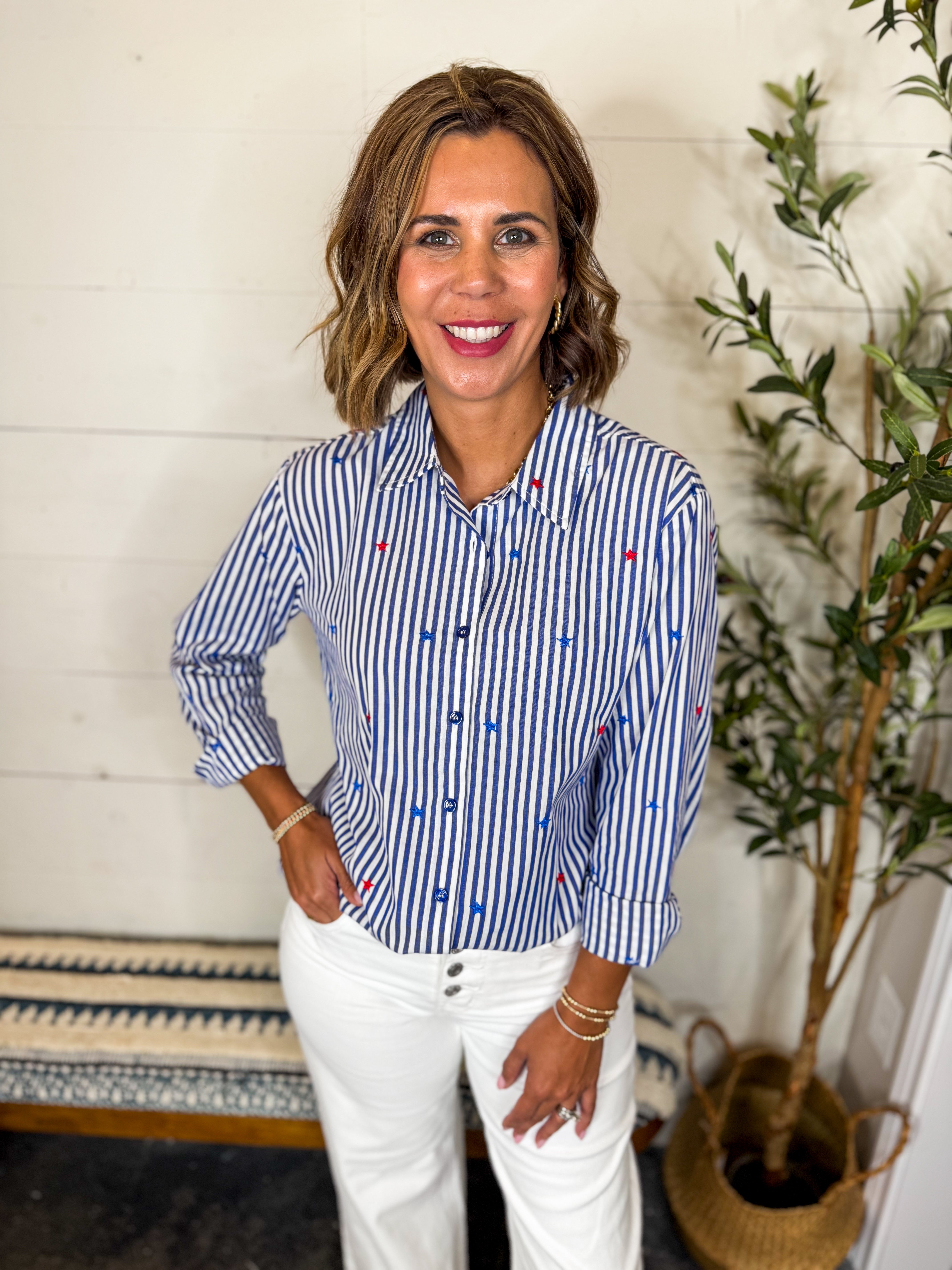 Star Embroidered Button Down Shirt