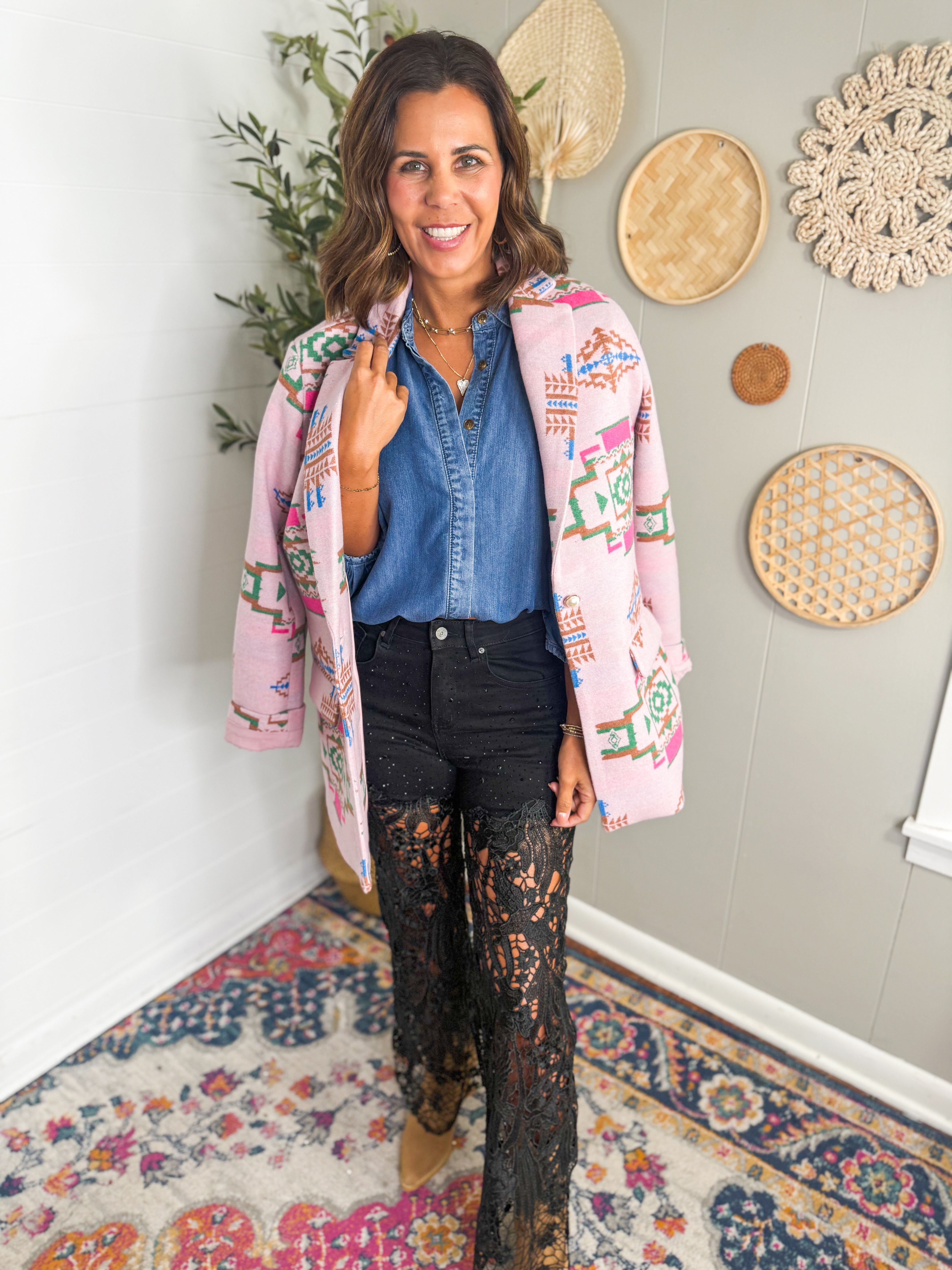 Denim Button Down Ballon Sleeve Top