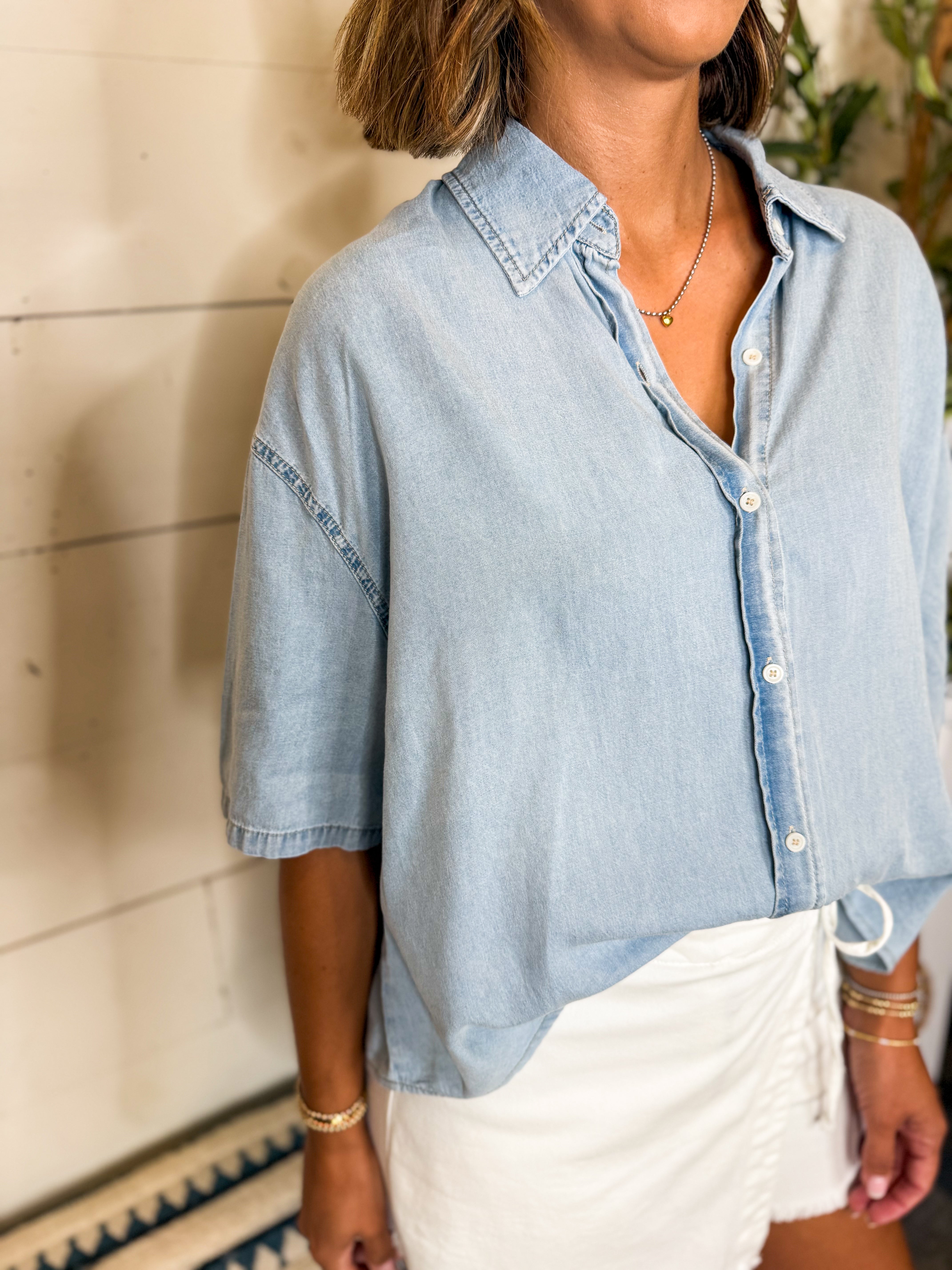 Chambray Button Down Top