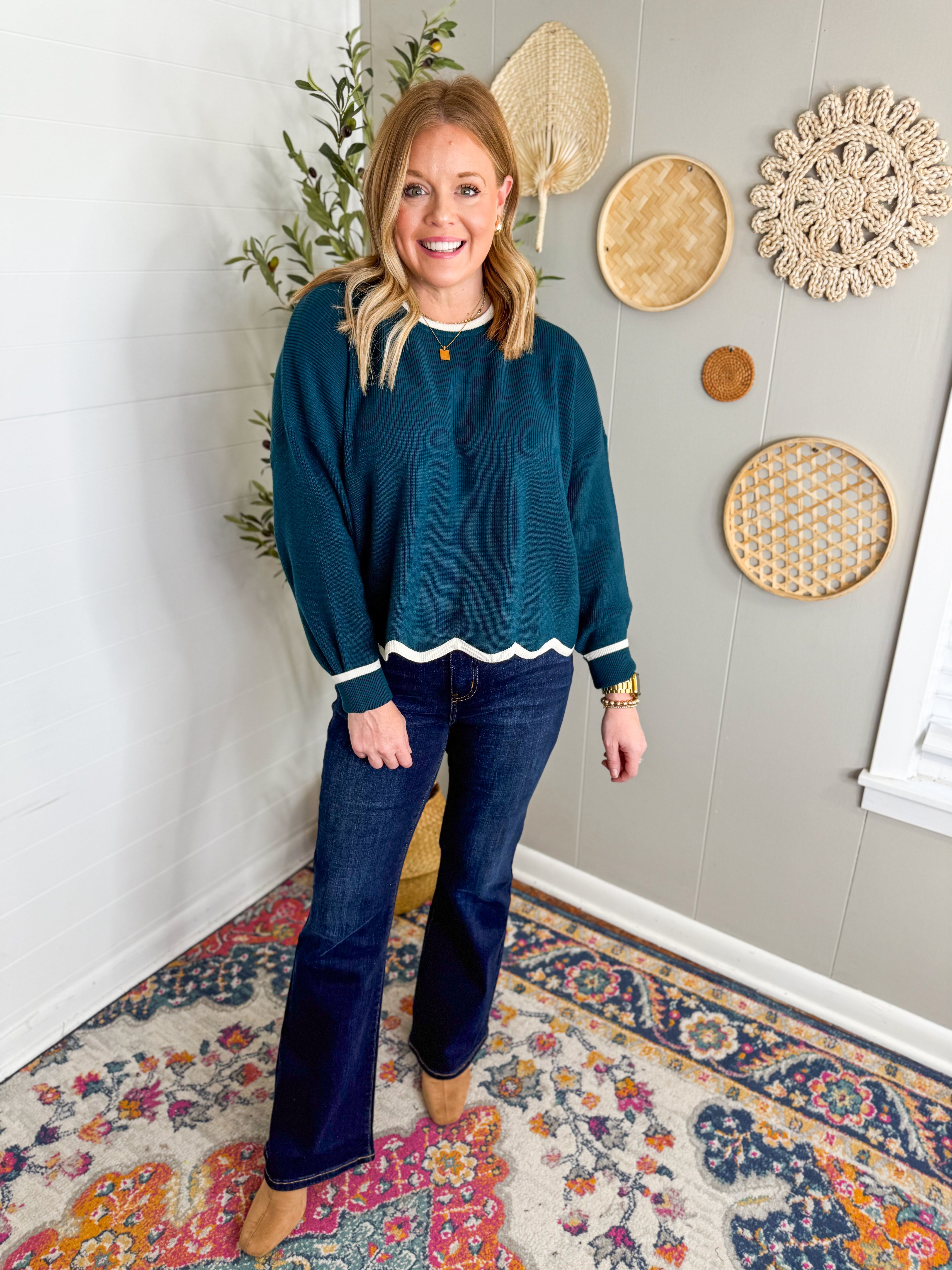 Scalloped Hem Long Sleeve Sweater