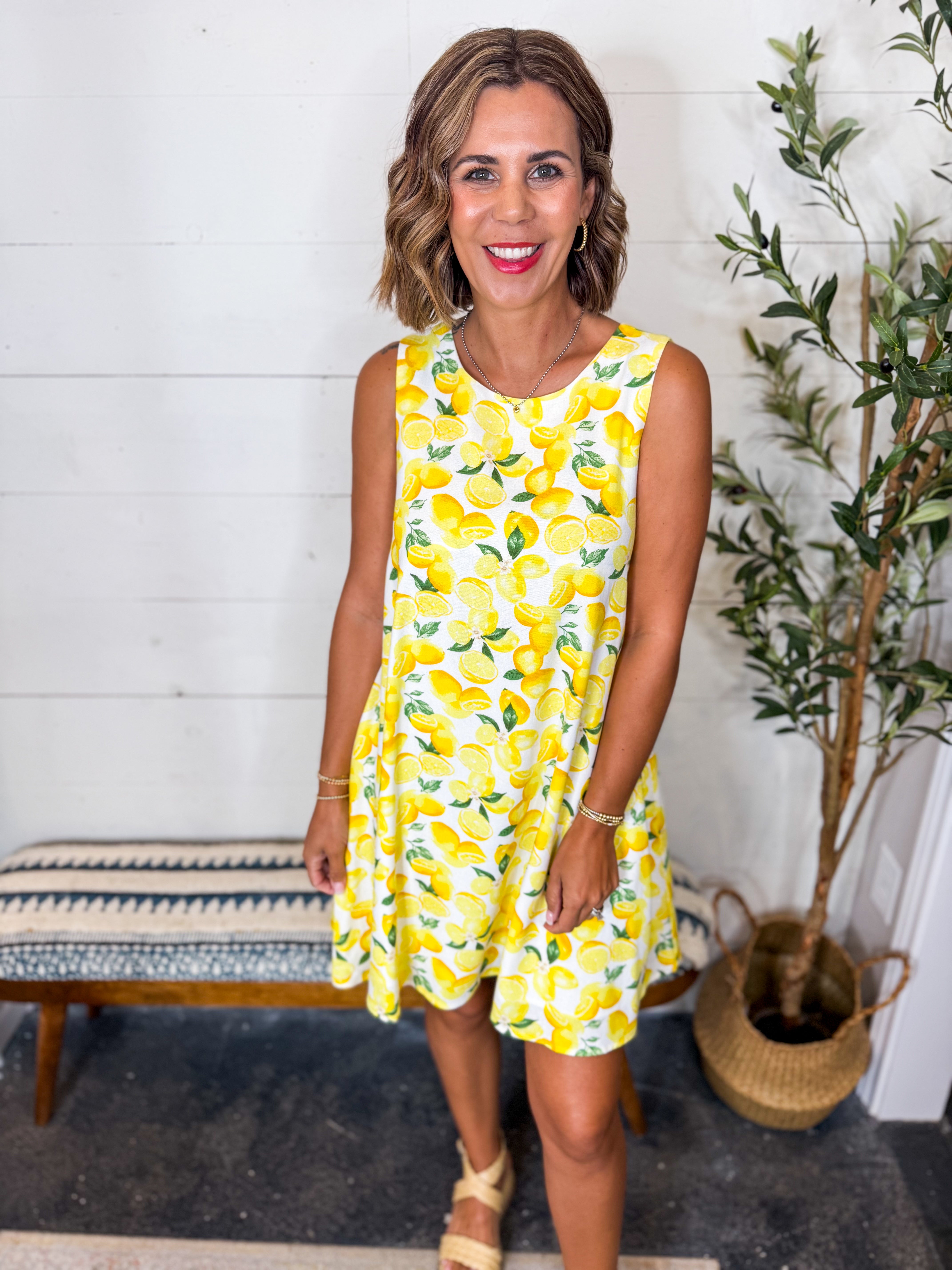 Lemon Print Open Back Swing Dress