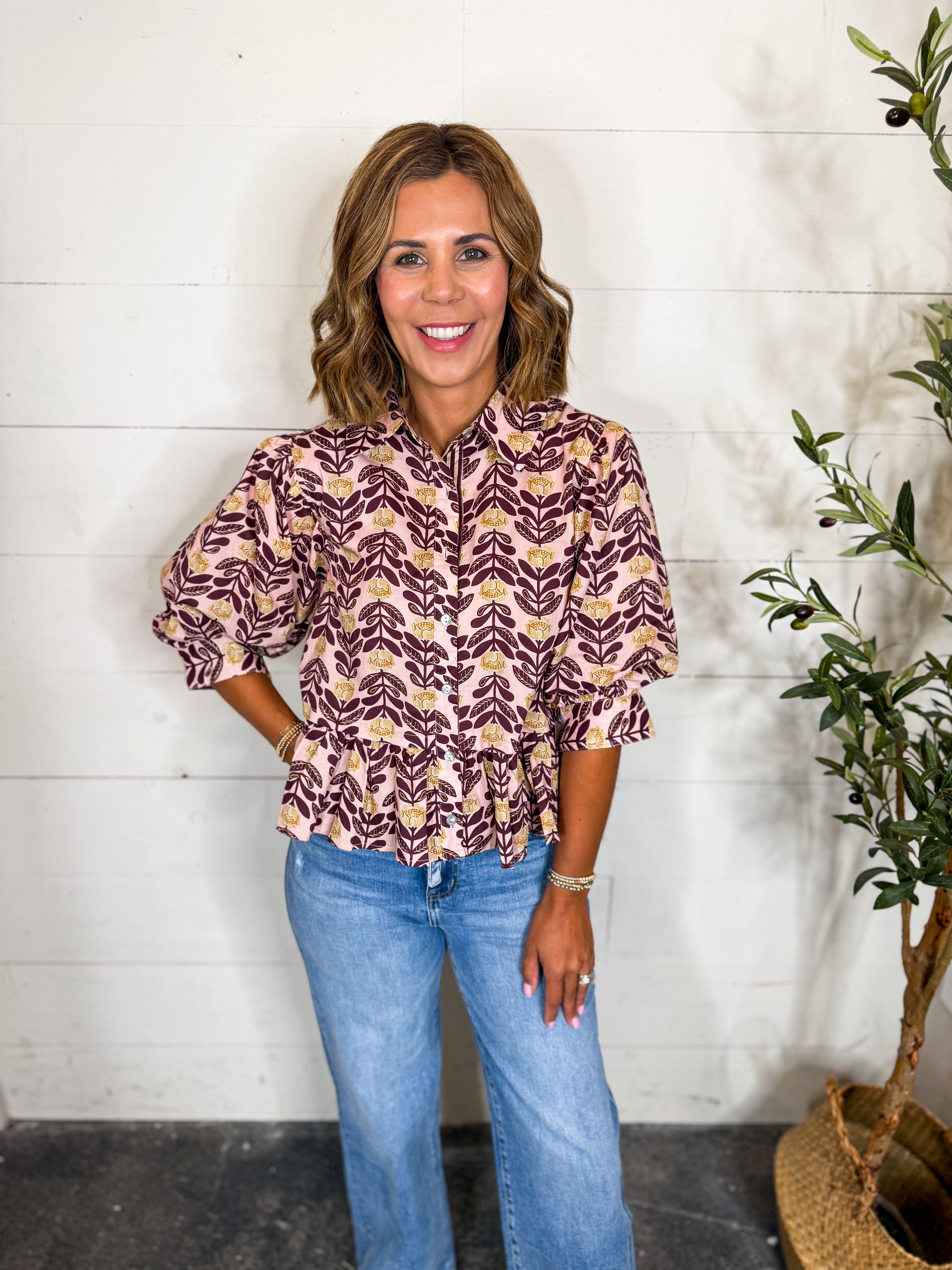 Printed Short Puff Sleeve Top