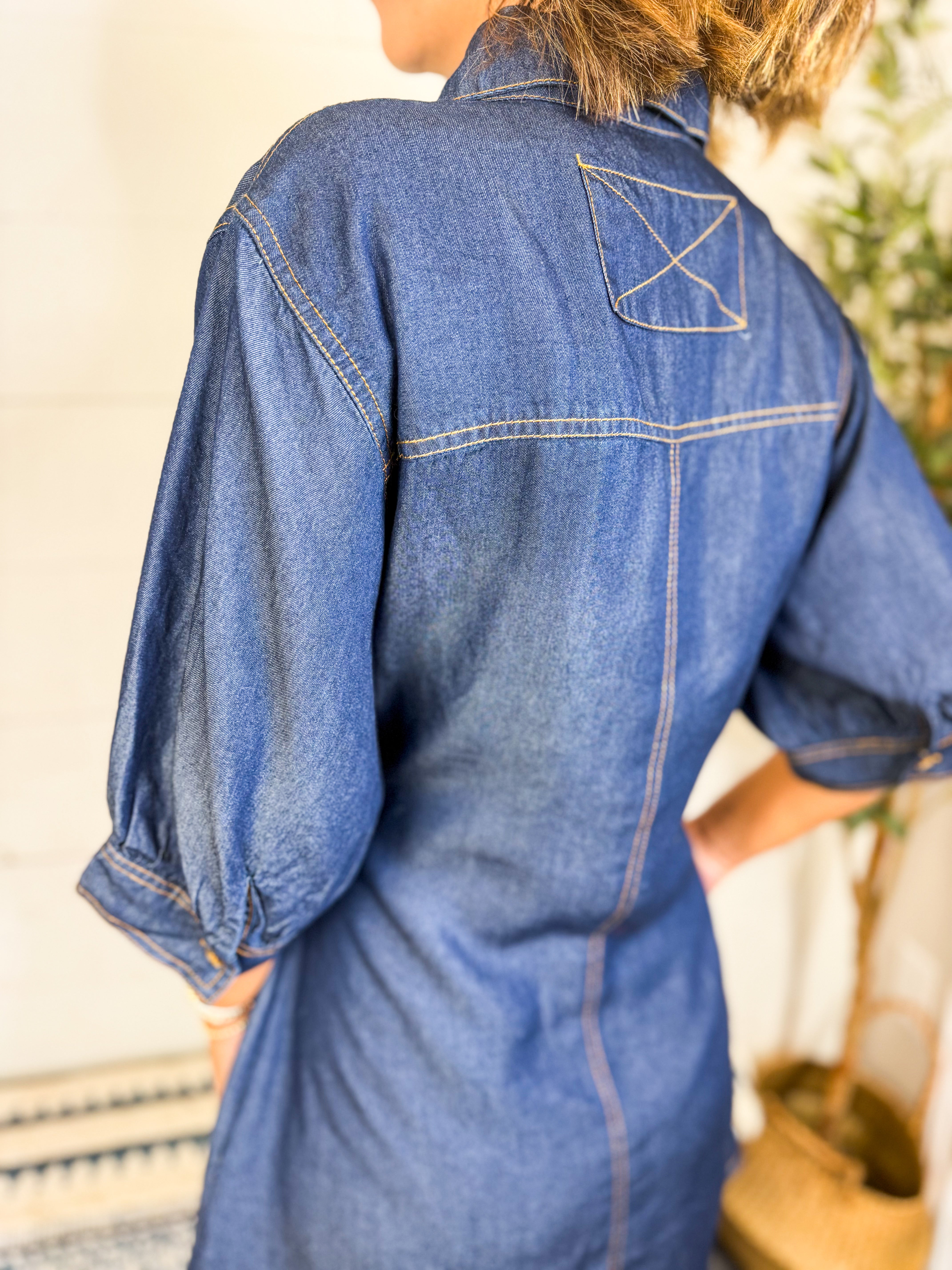 Dark Denim Side Tie Mini Dress
