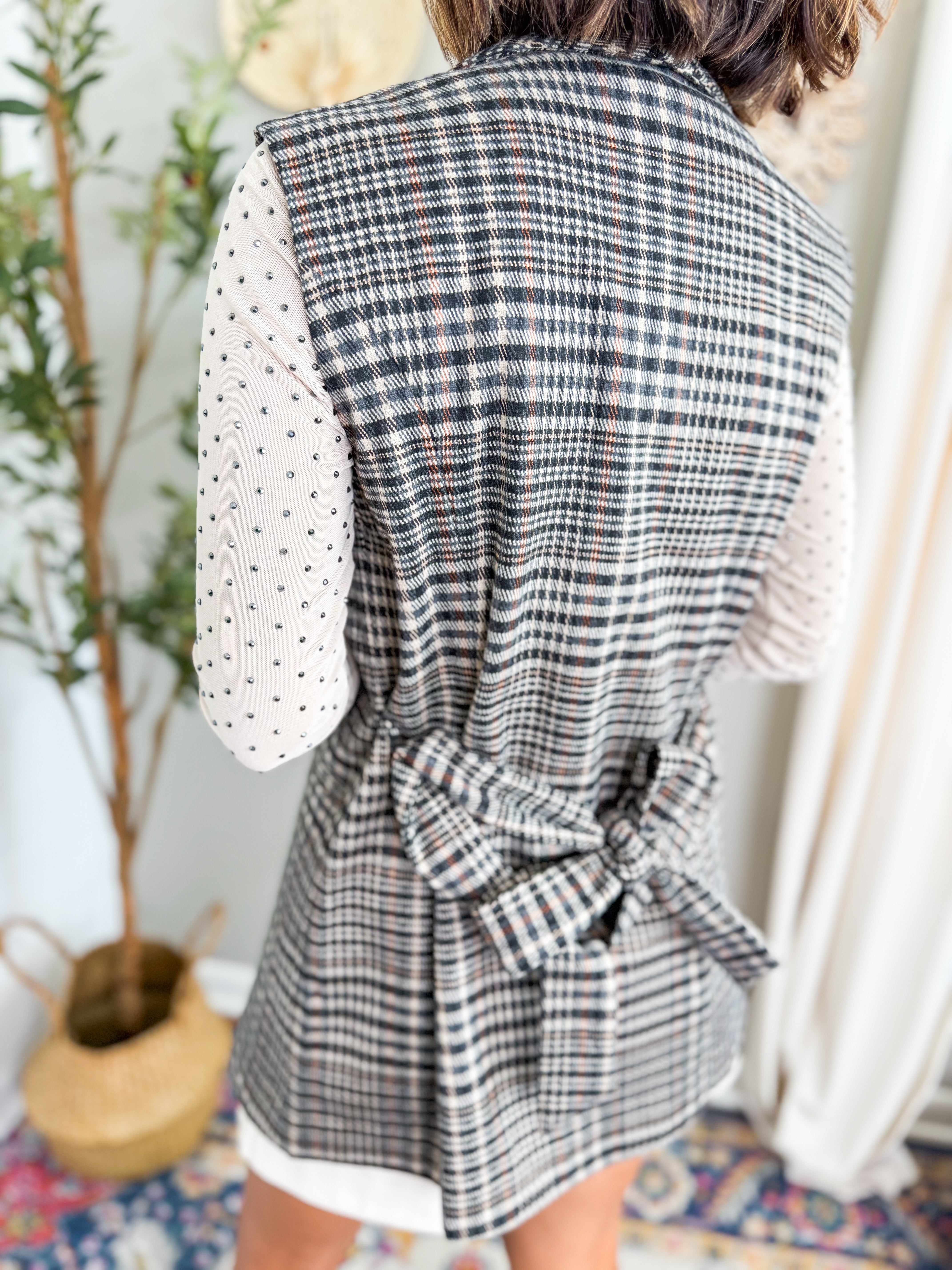 Plaid Pattern Self Tie Vest