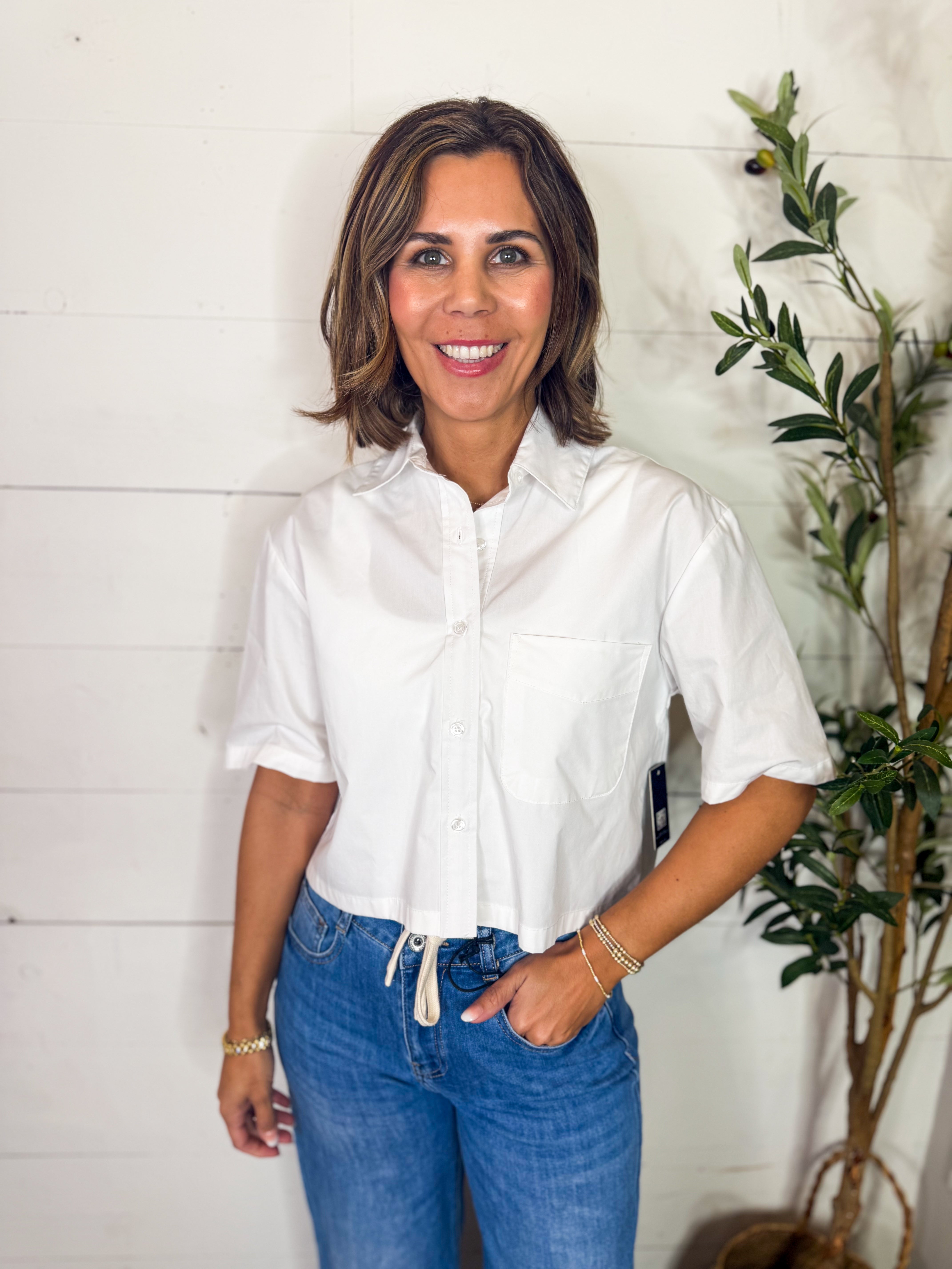 RD Azalia Poplin Short Sleeve Shirt - White