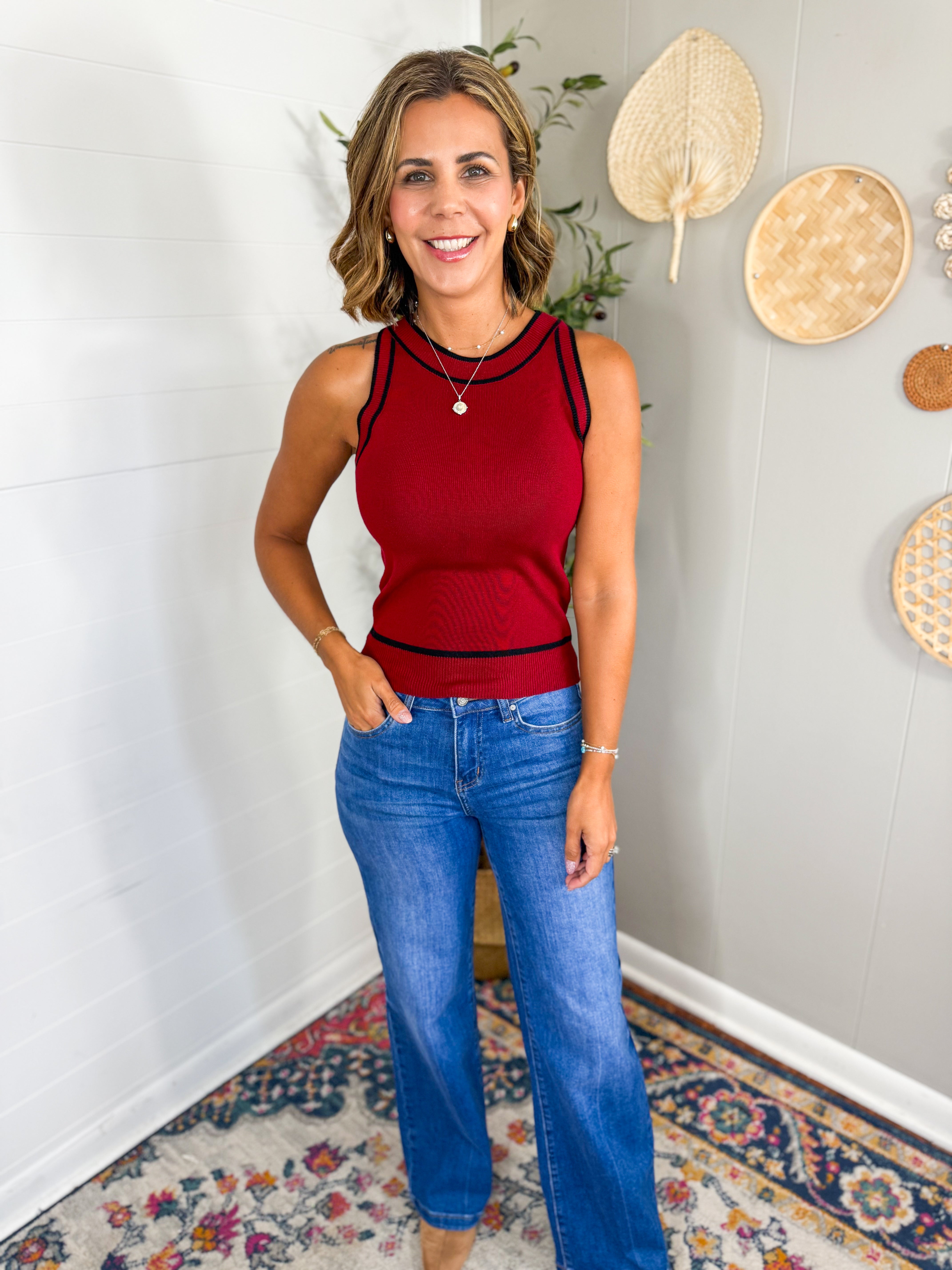 Contrast Stripe Sweater Knit Halter Top