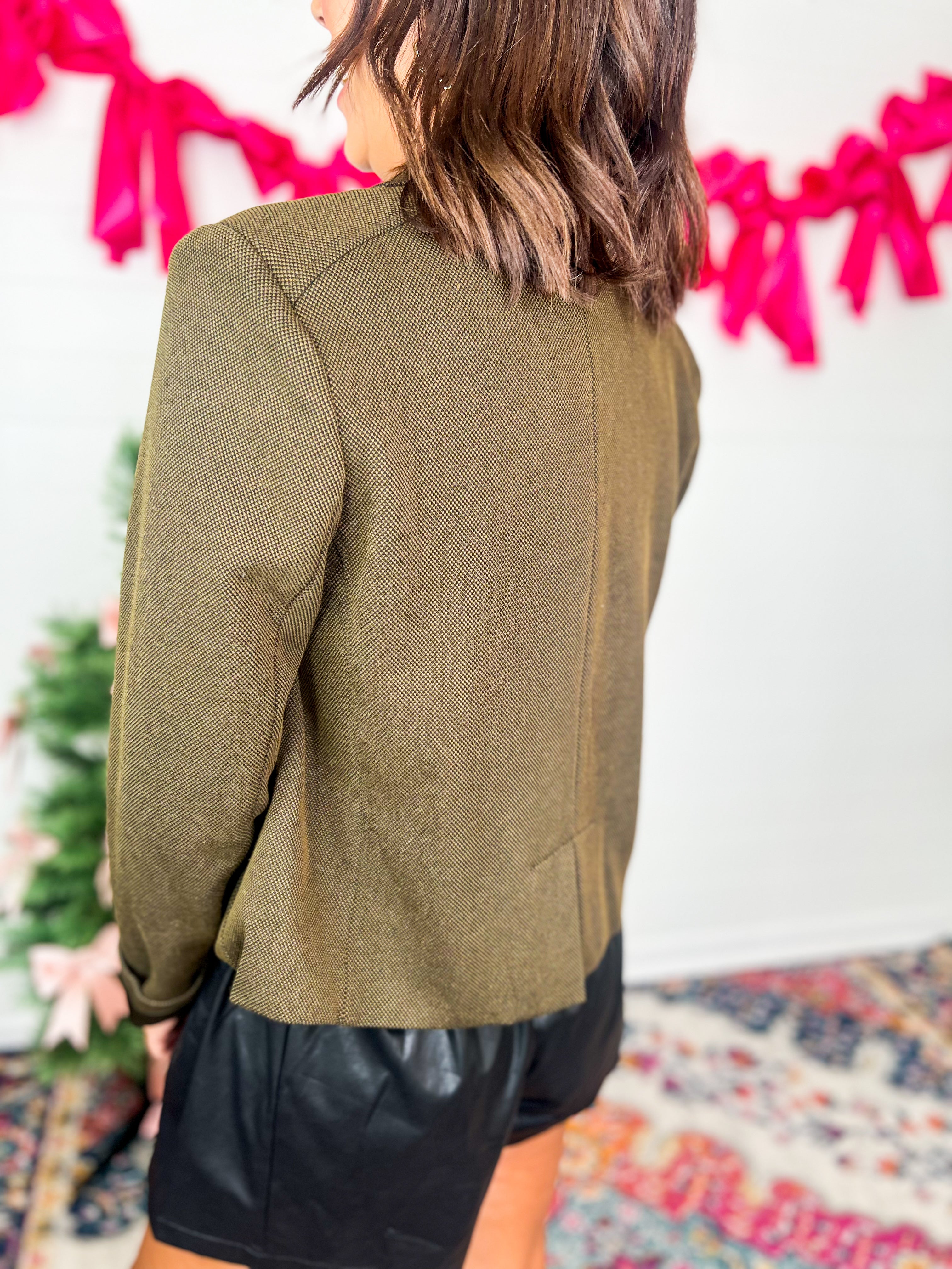 Olive Blazer With Gold Button Detail