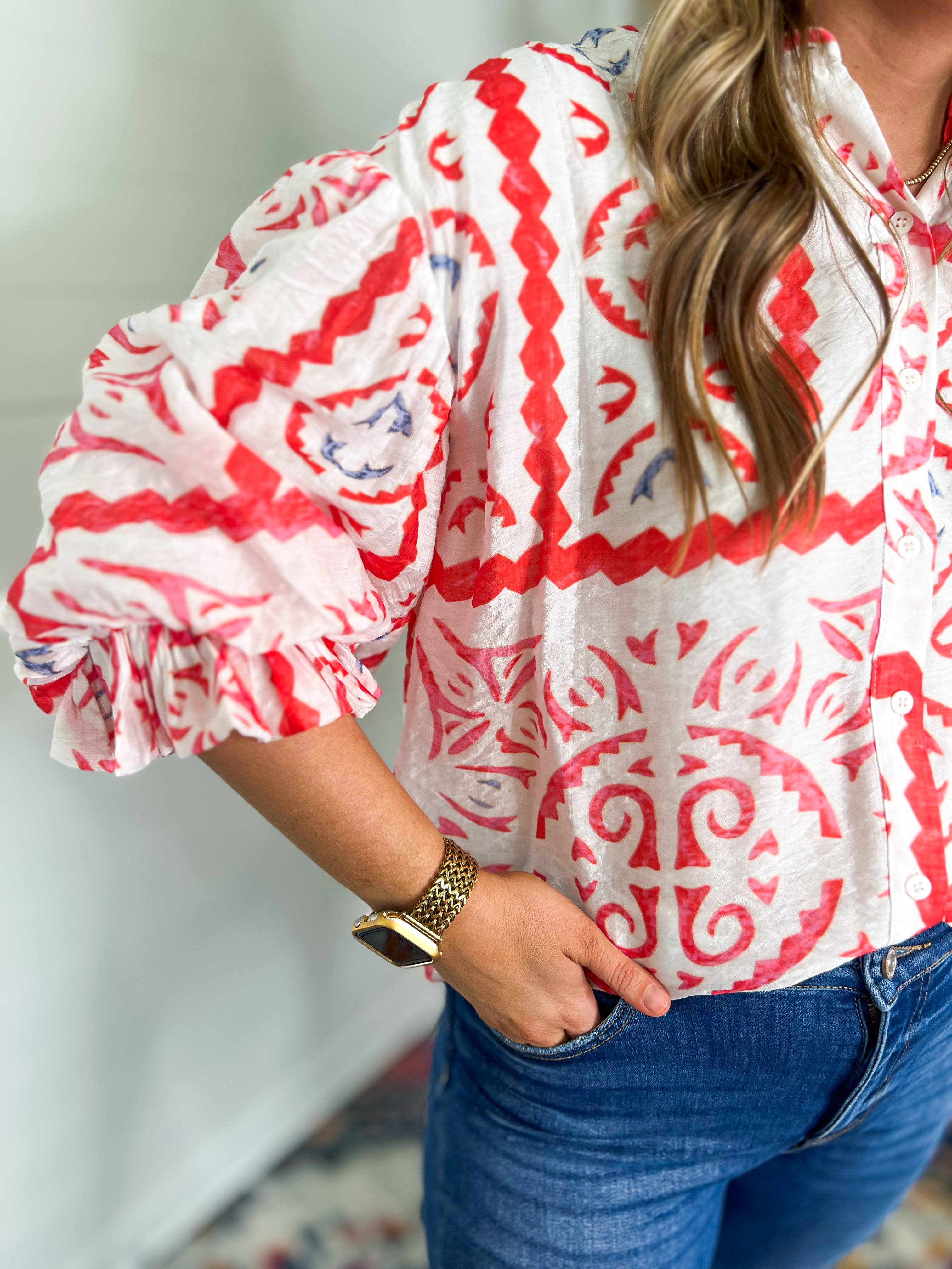 Cool Like Summer Aztec Print Blouse