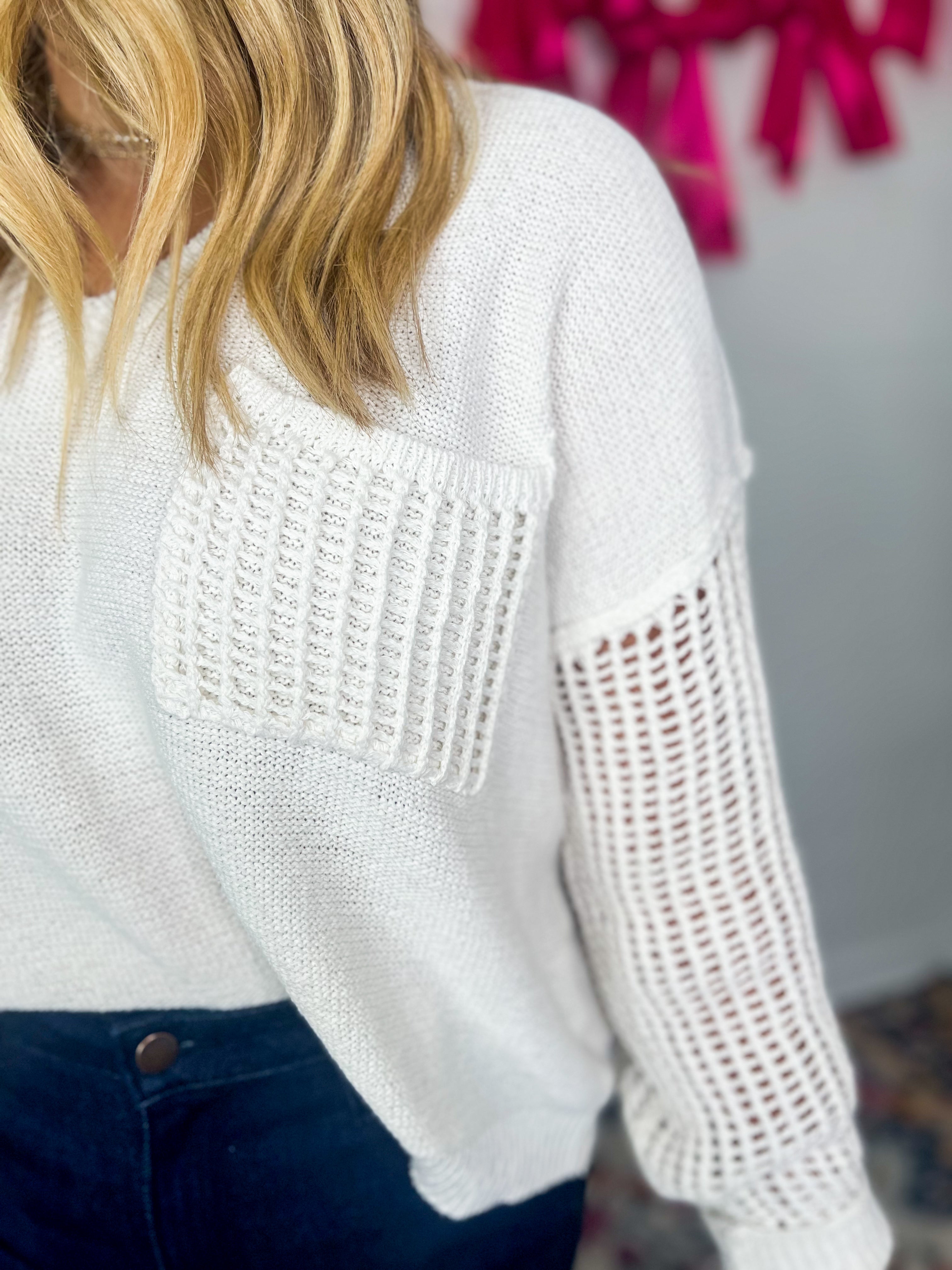 Open Knit Long Sleeve Sweater Top