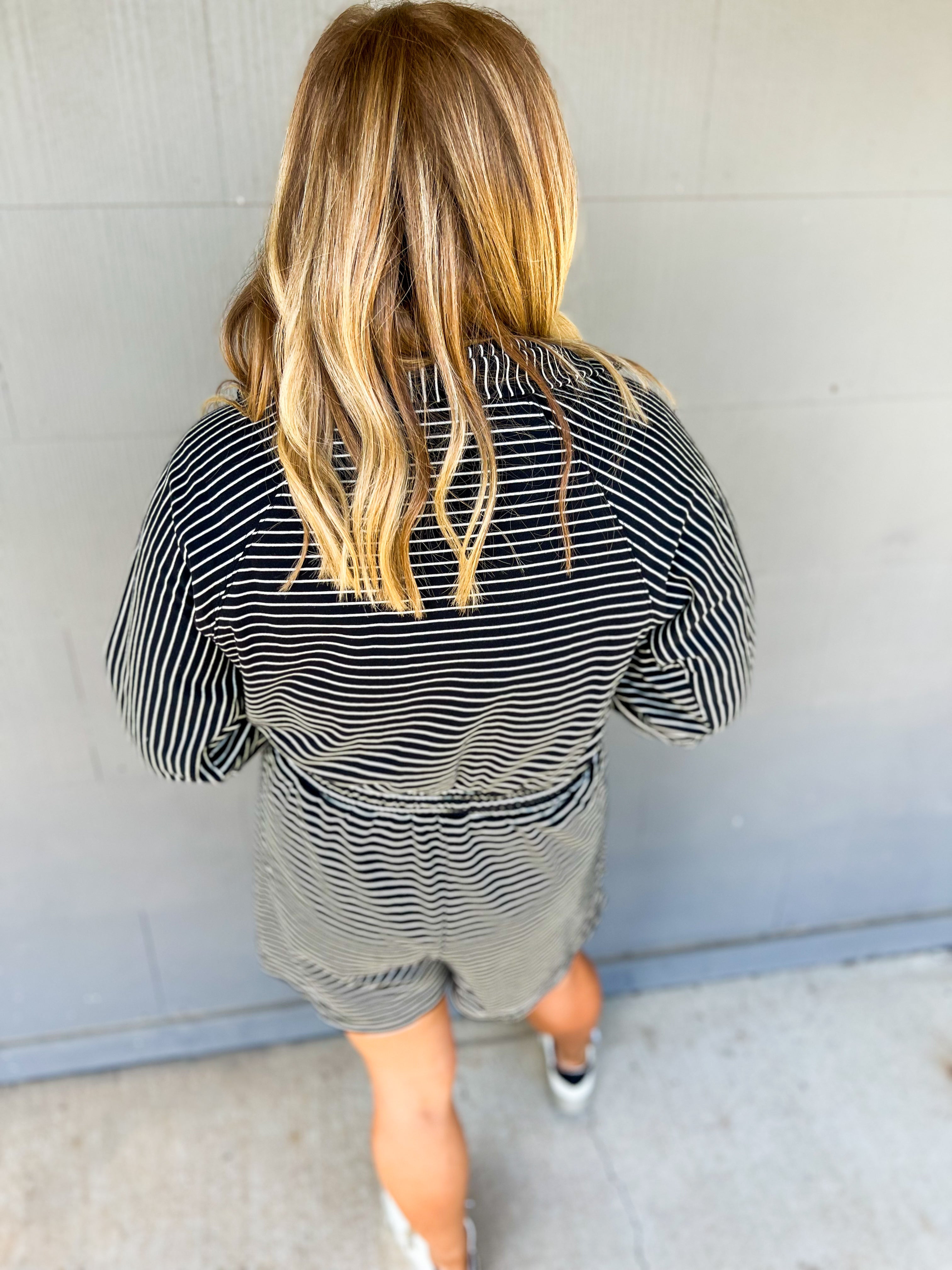 Striped Long Sleeve Knit Romper