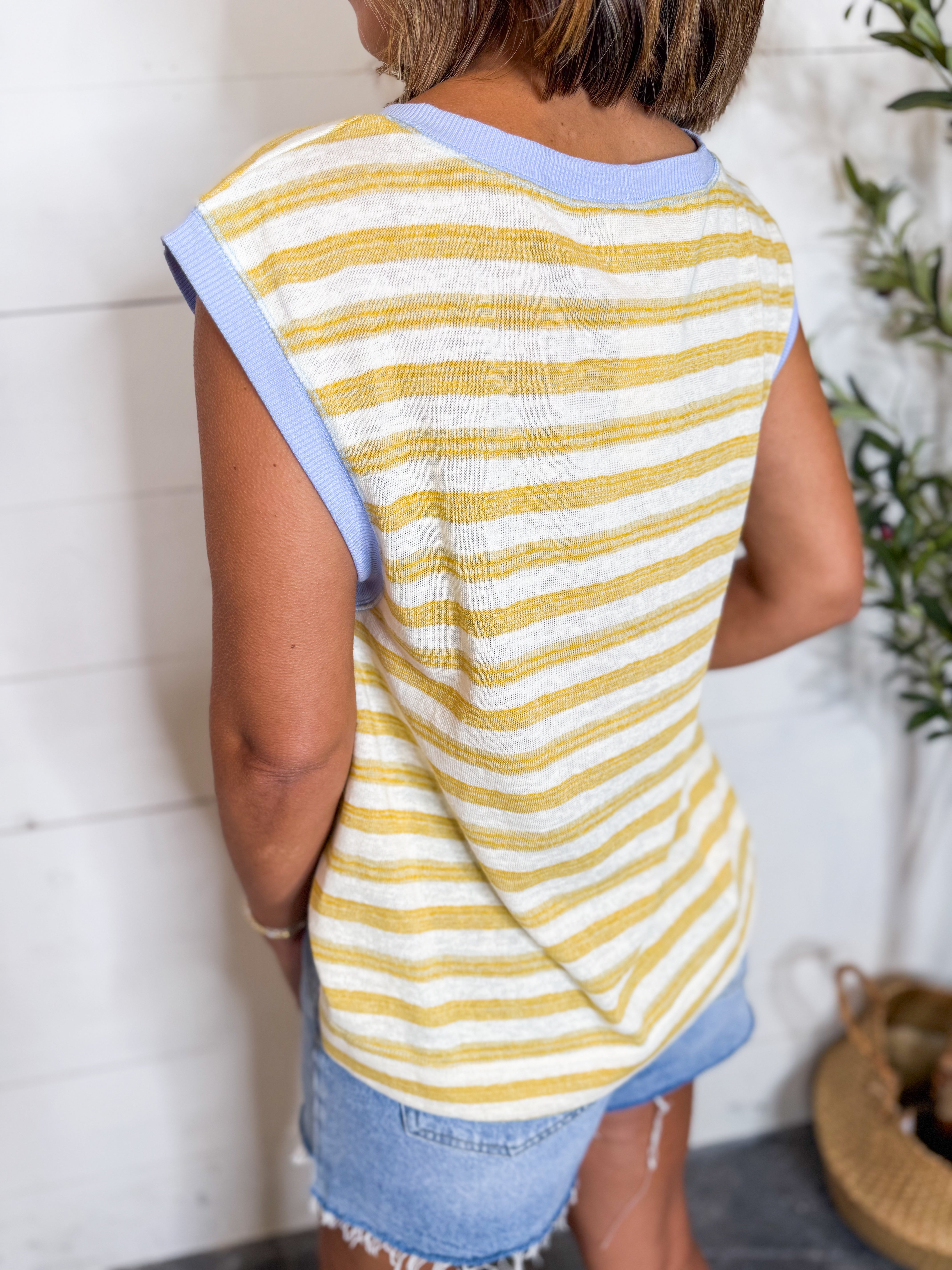 Textured Two-Toned Striped Muscle Tank