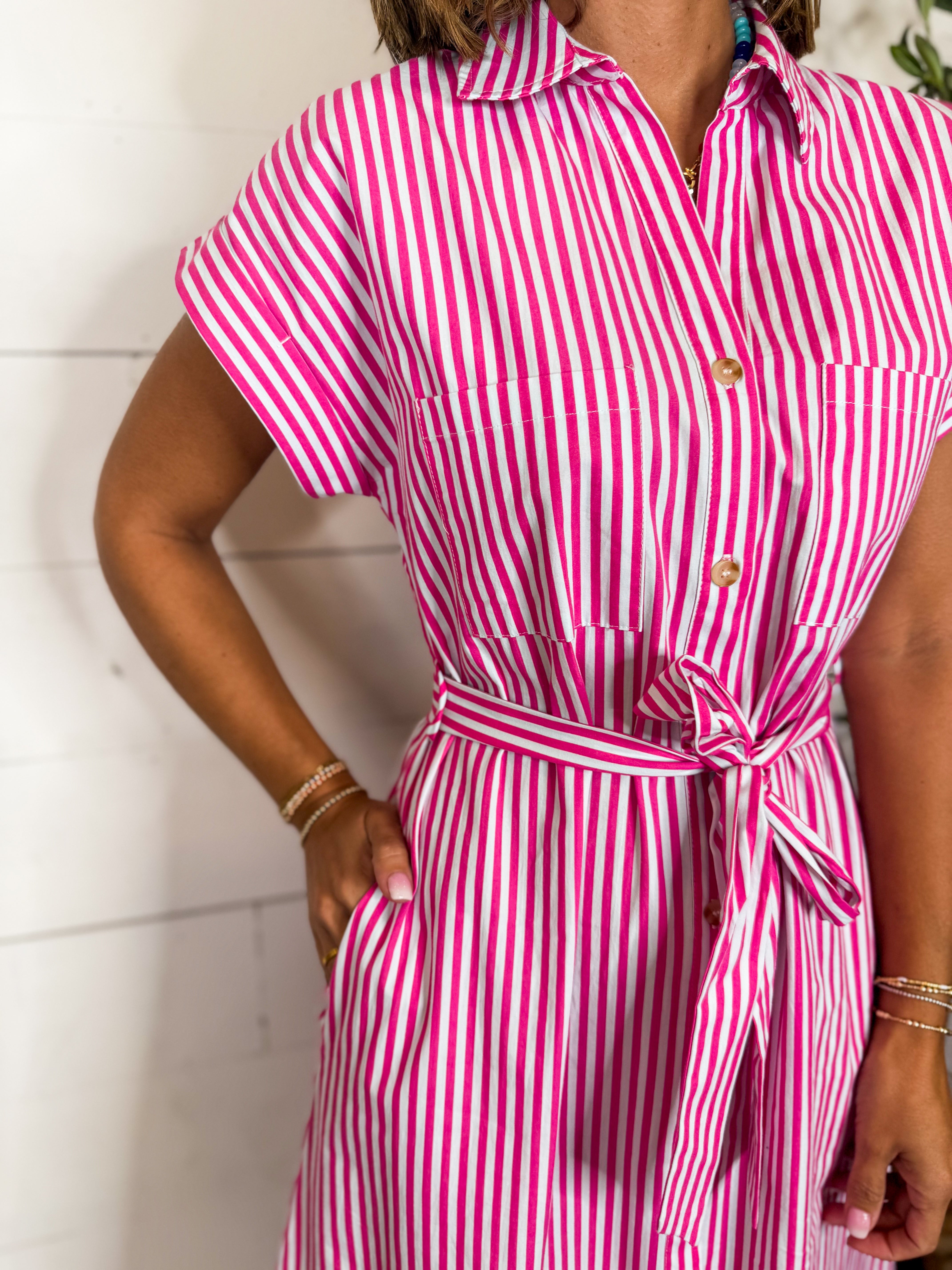 Pink Striped Midi Dress