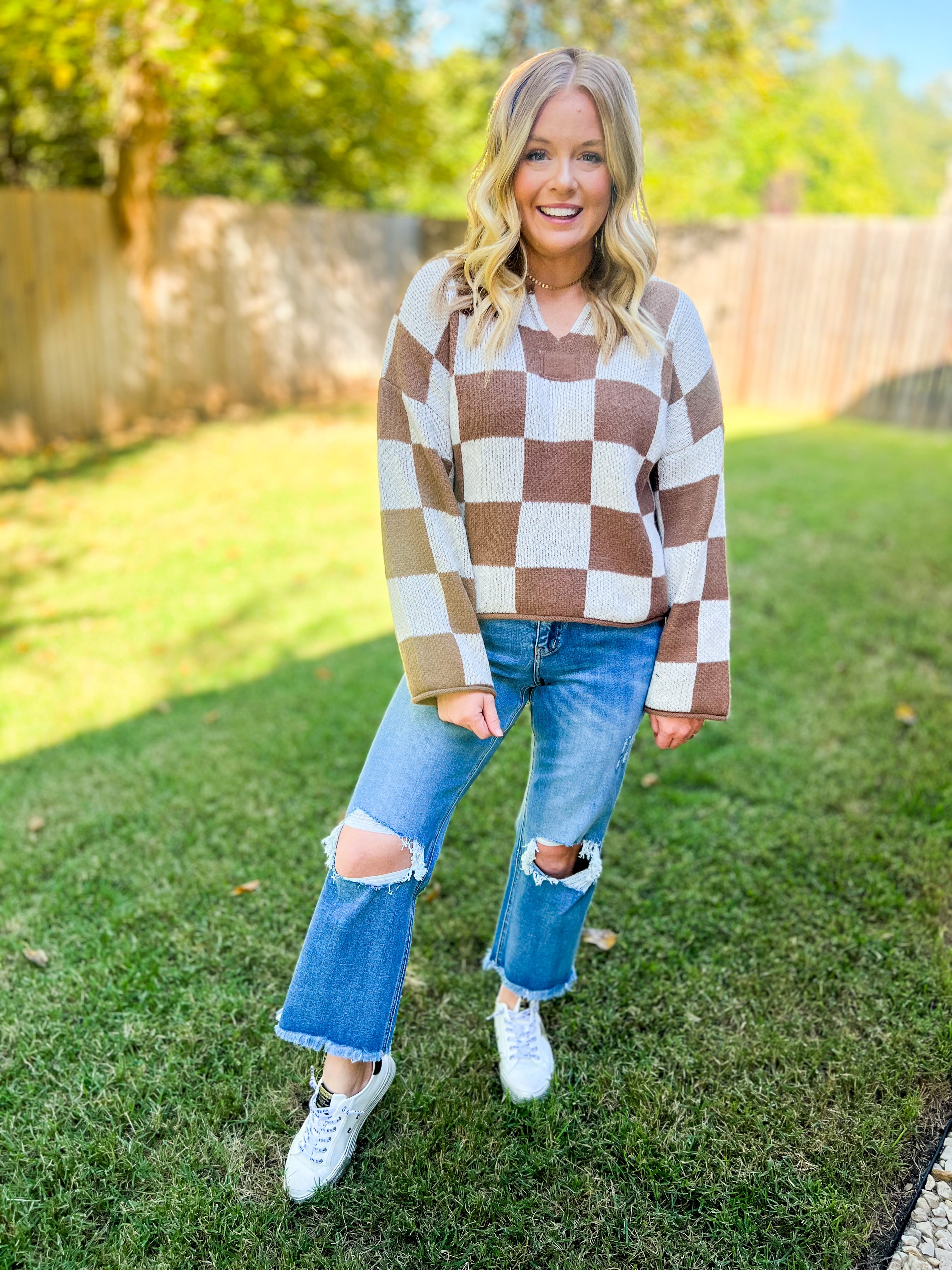 Checkered Long Sleeve Sweater