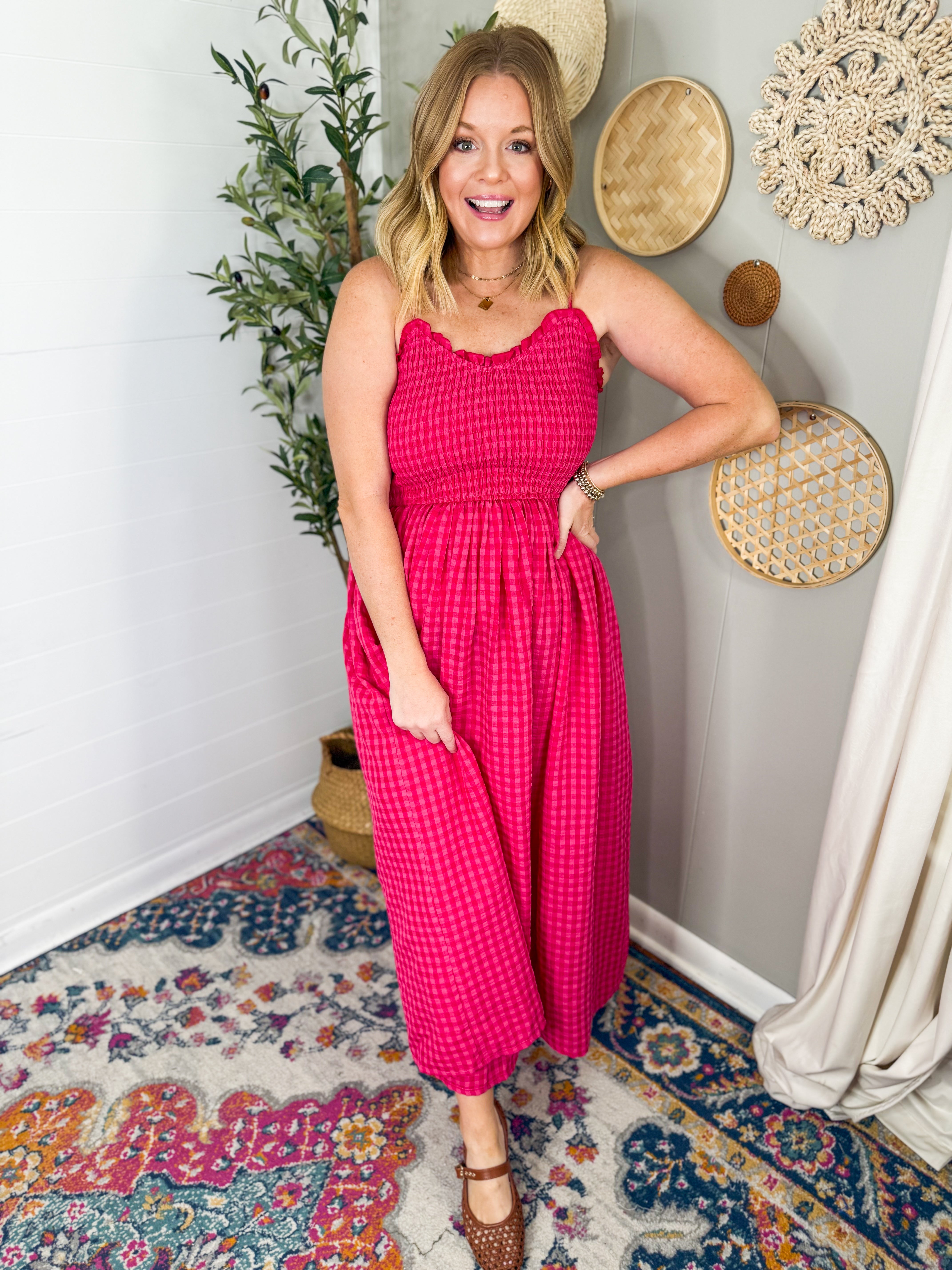 Cherry Gingham Print Maxi Dress