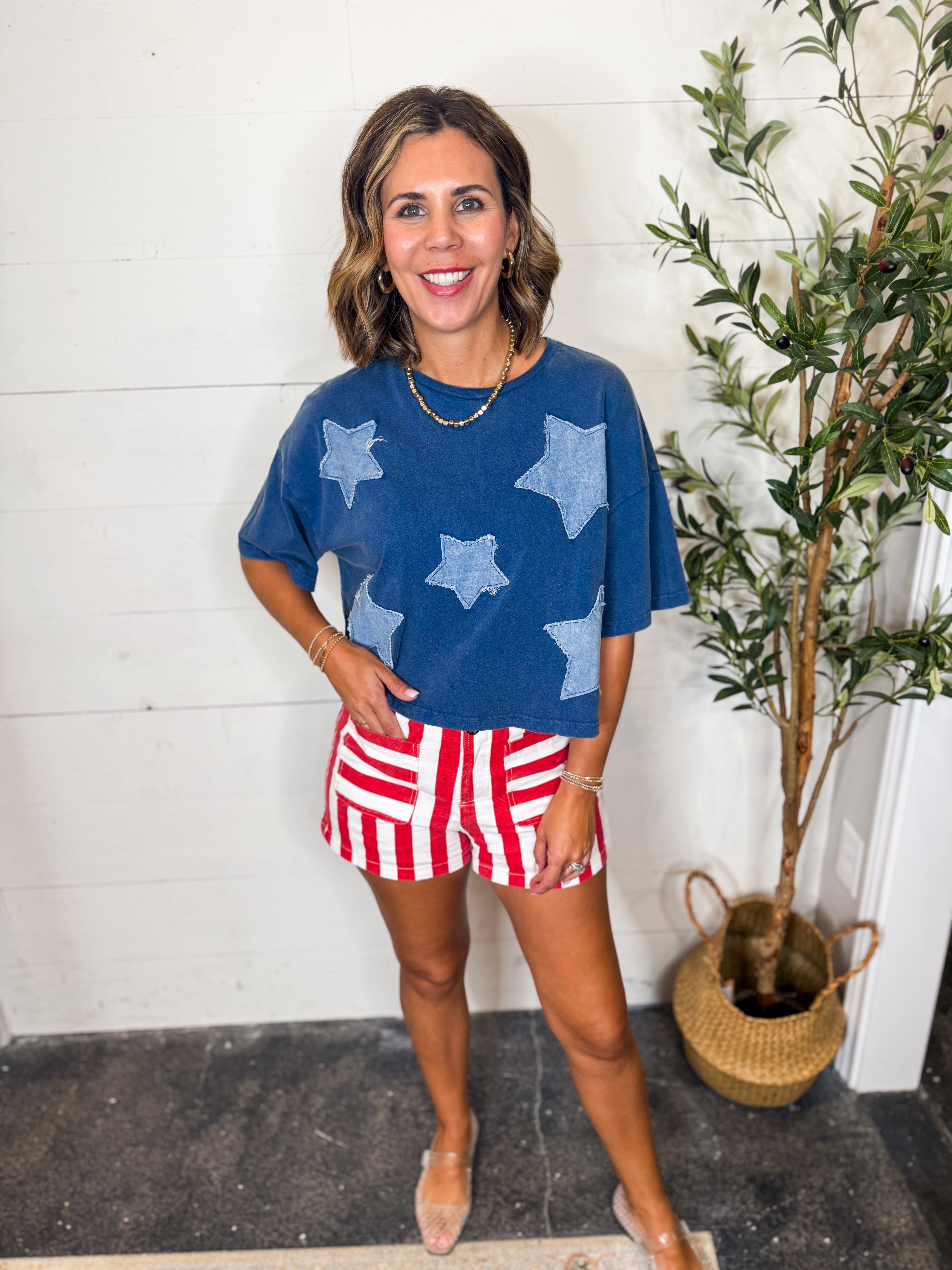 Navy Star Crop Top
