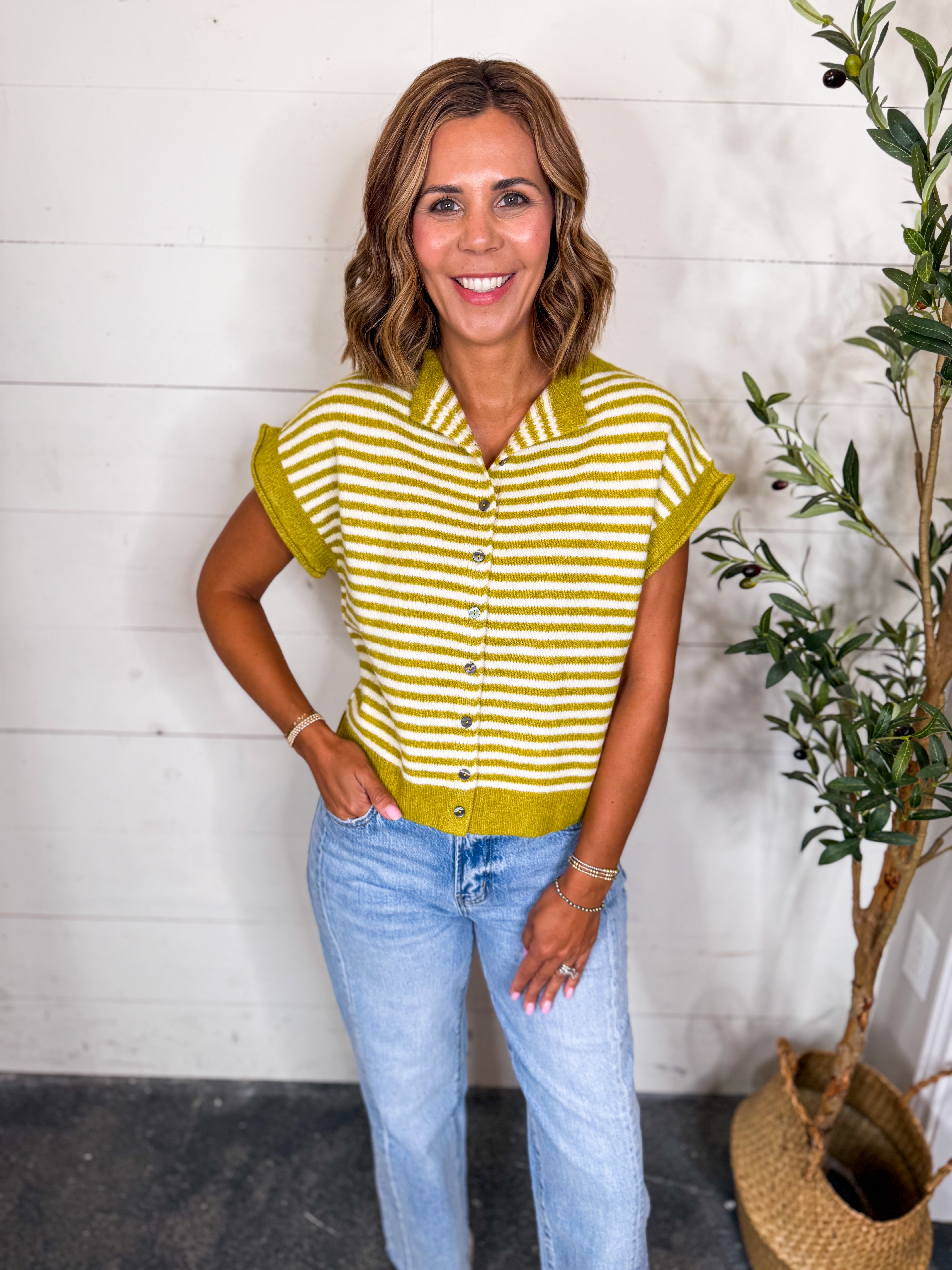Stripe Cap Sleeve Knit Top