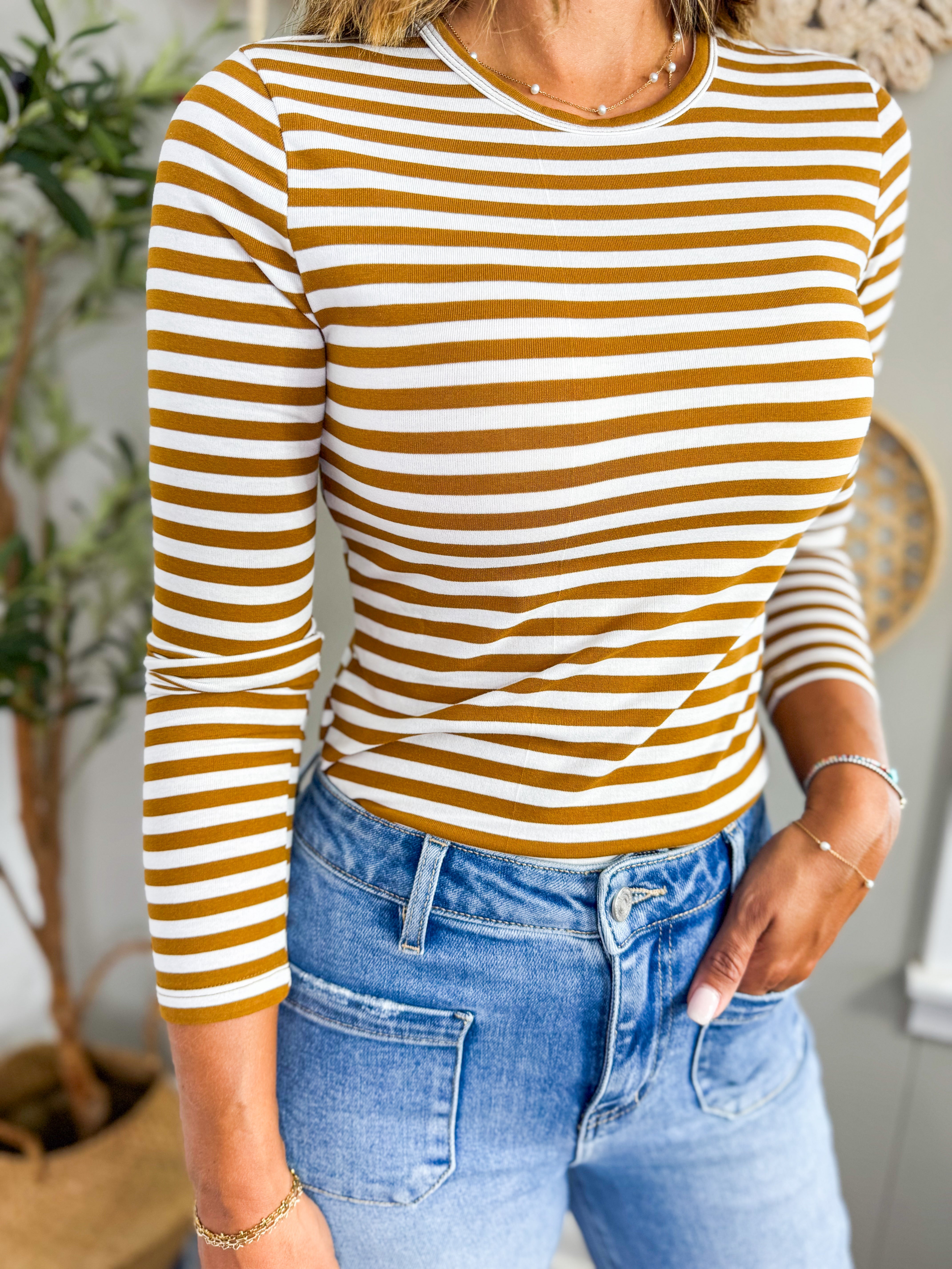 Striped Crewneck Long Sleeve Top - 2 Colors
