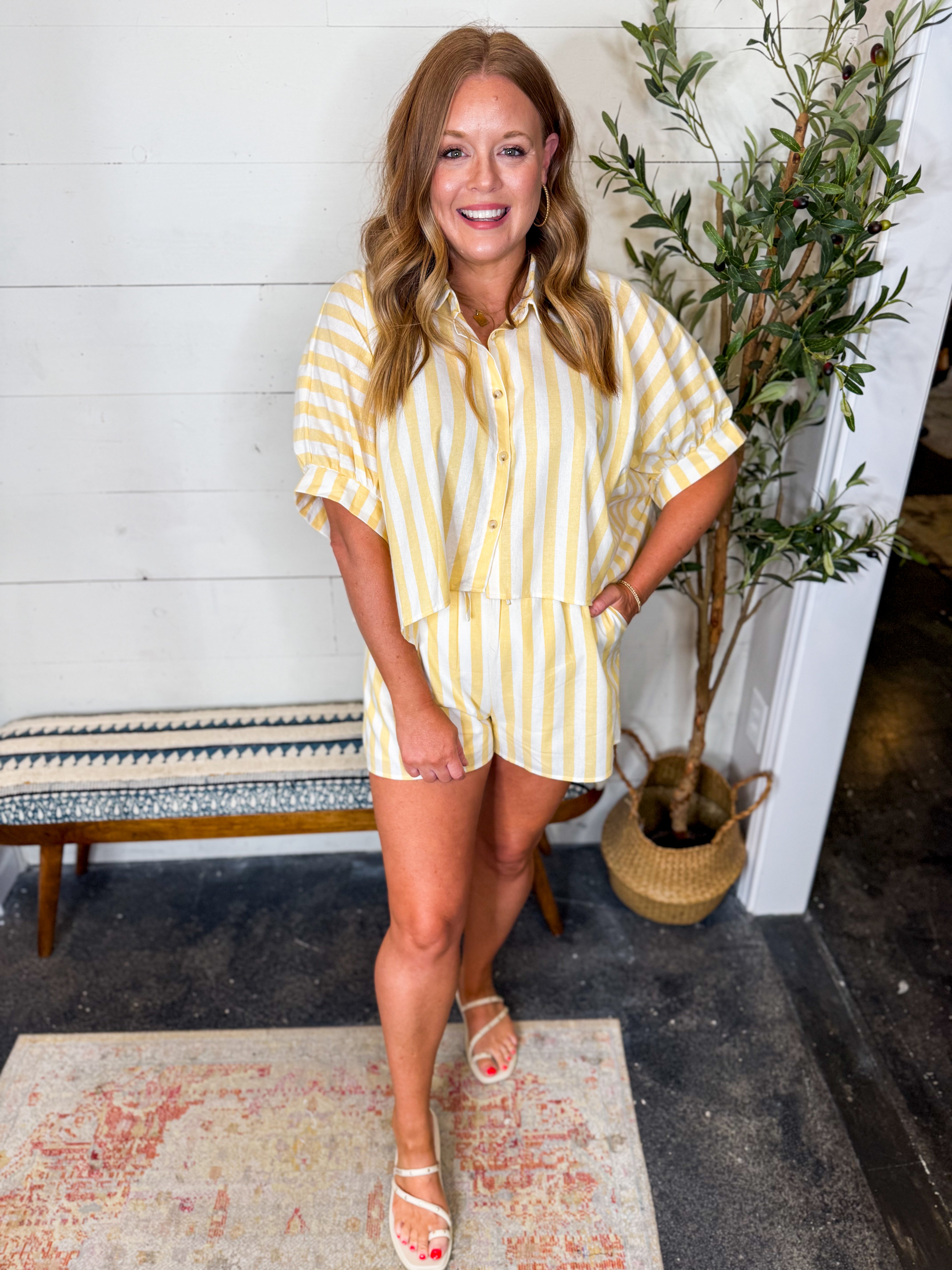 Striped Cropped Shirt With Matching Shorts Set