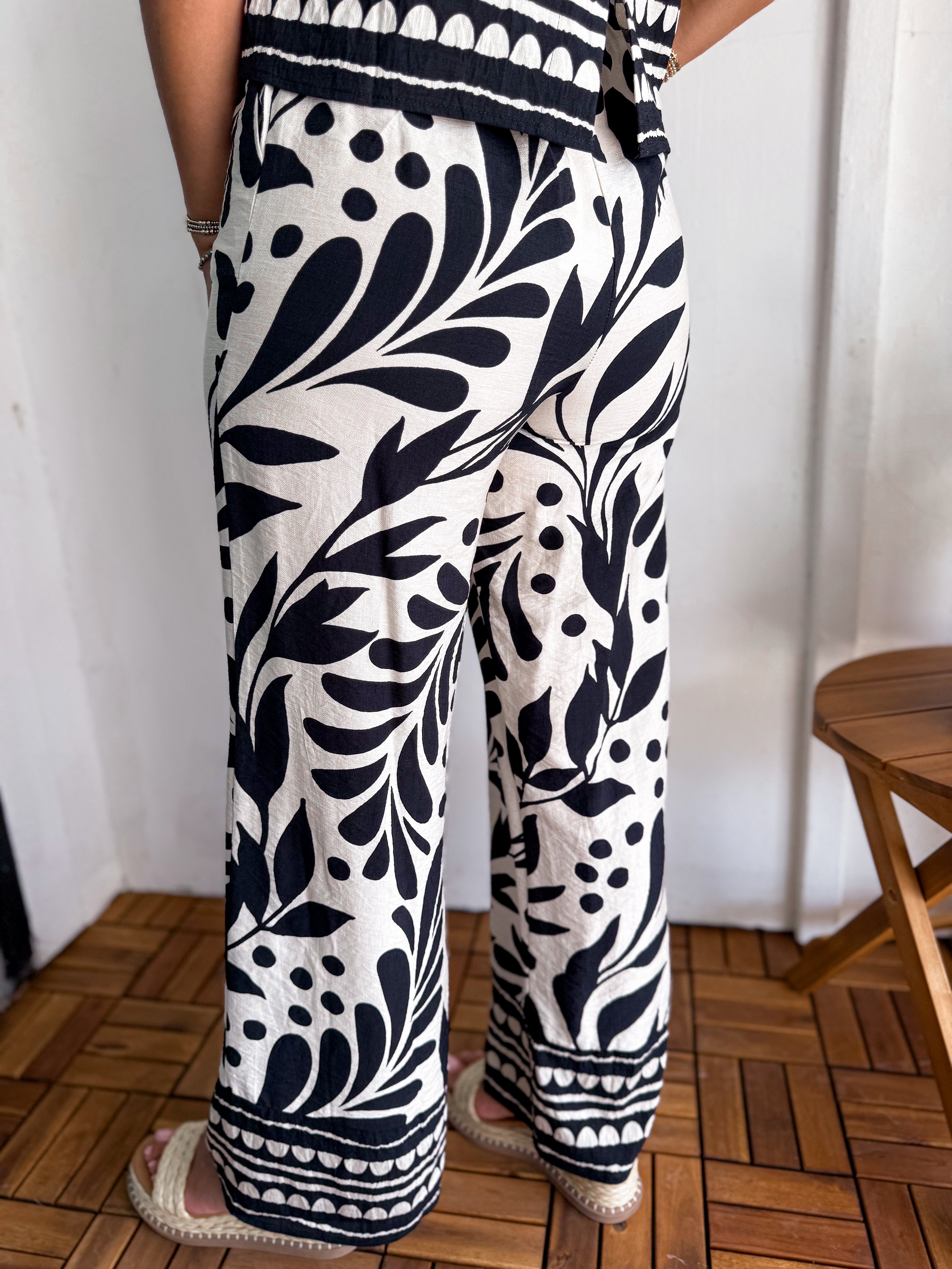 Skies Are Blue Sand Black Printed Wide Leg Pants