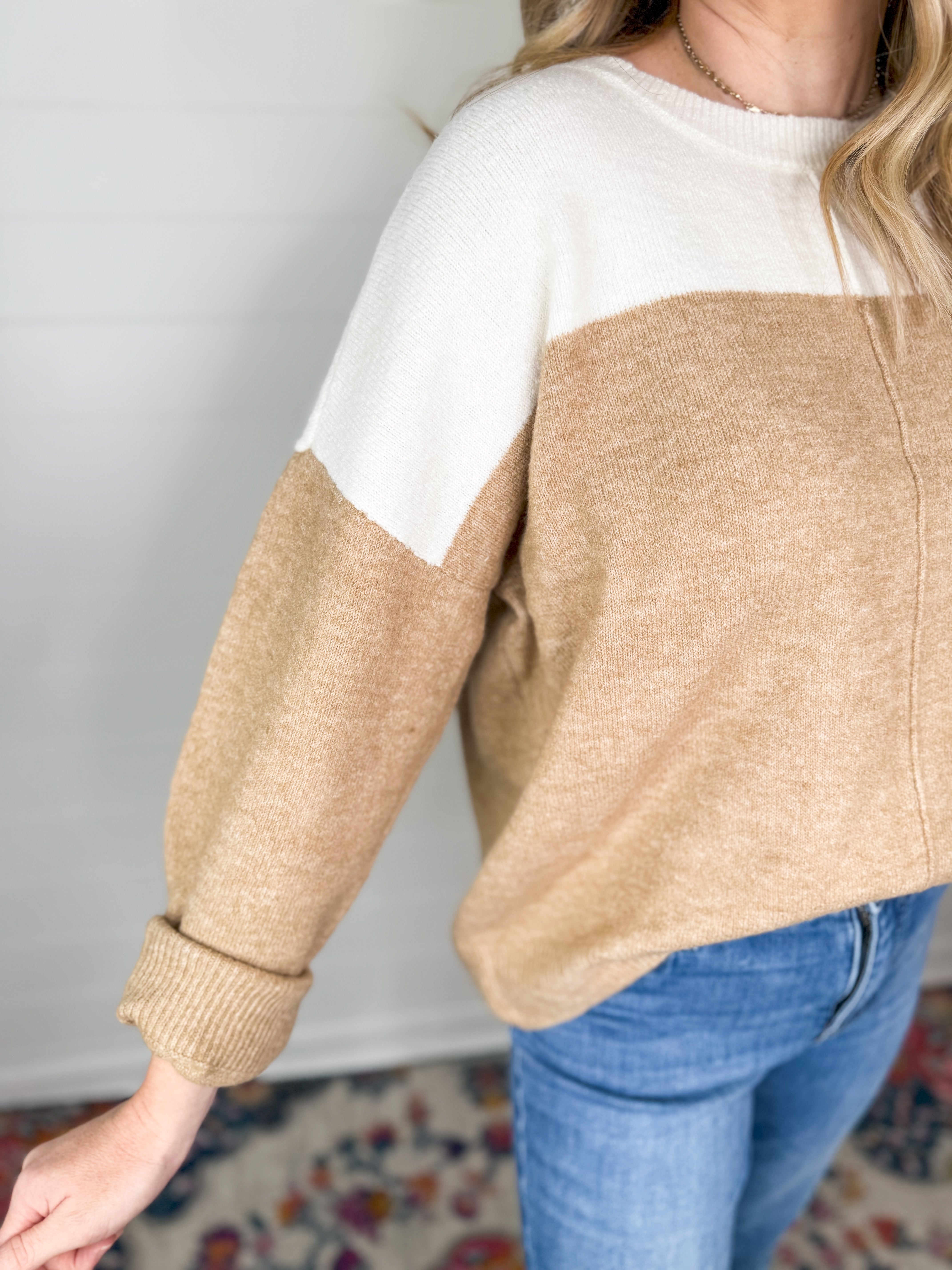 Contrasting Long Sleeve Knit Sweater