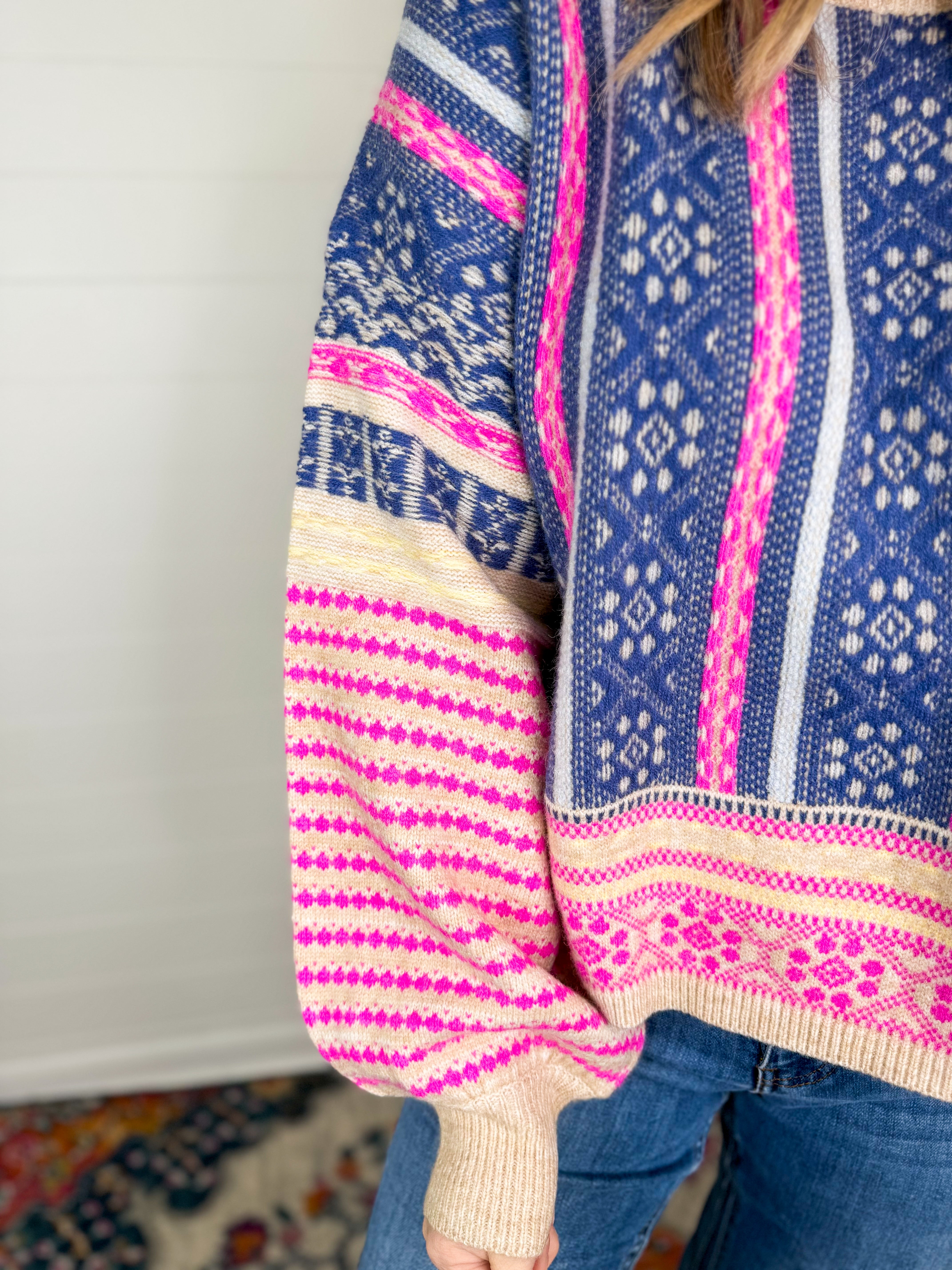 Oversized Cozy Aztec Print Knit Sweater