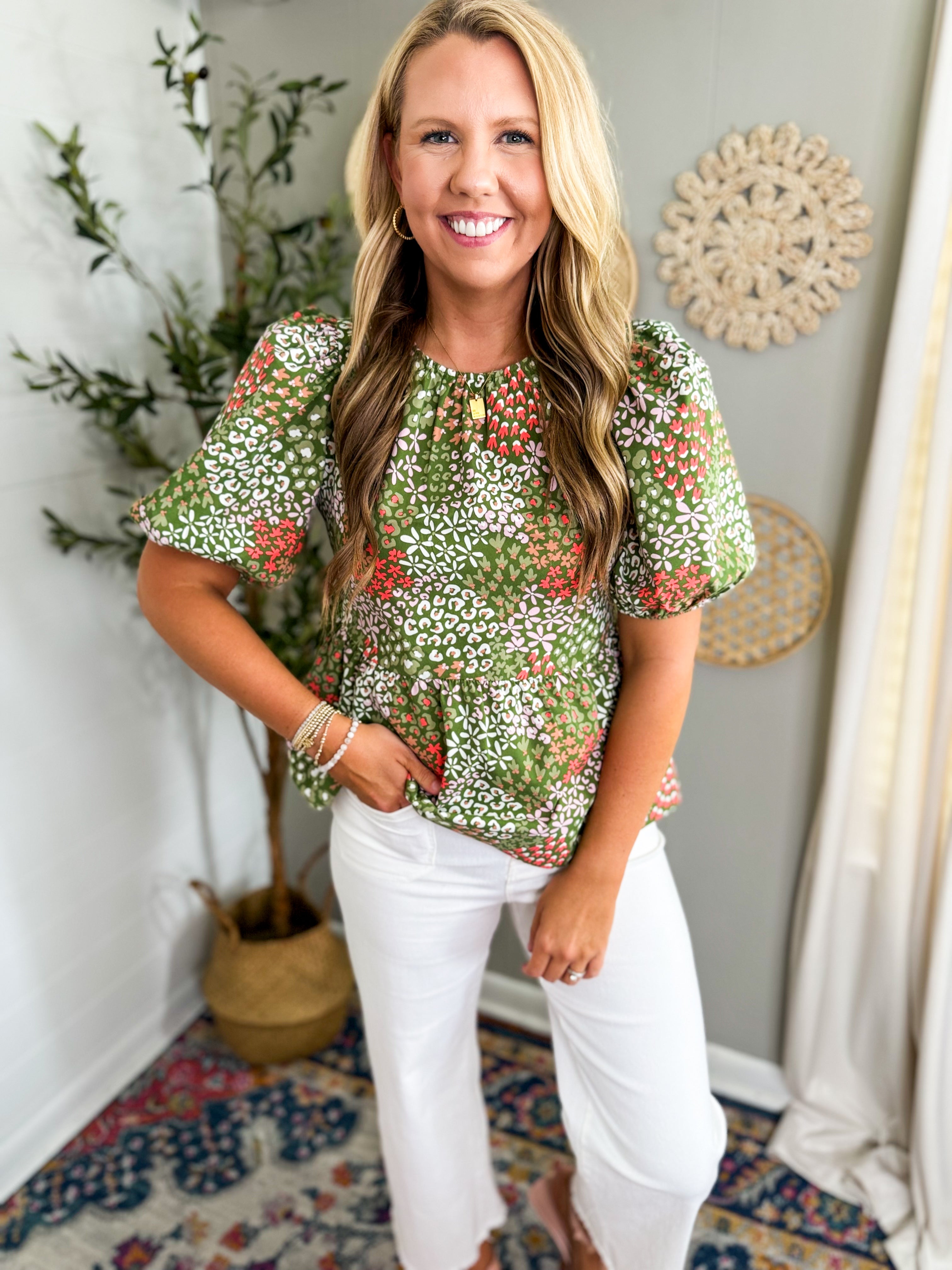 Mary Square Nina Open Meadows Green Top