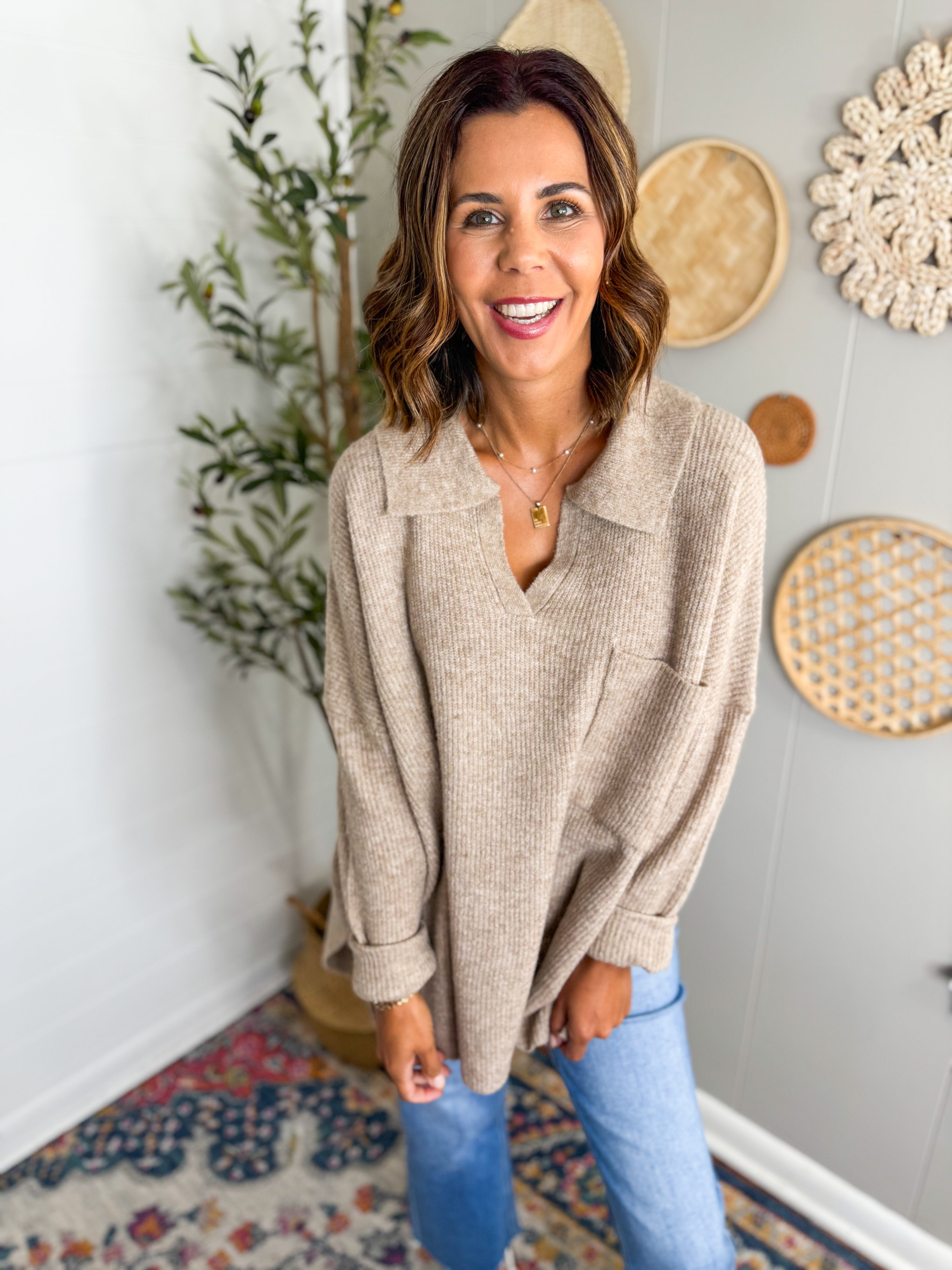 Mud Pie Tan Noa Collared Sweater