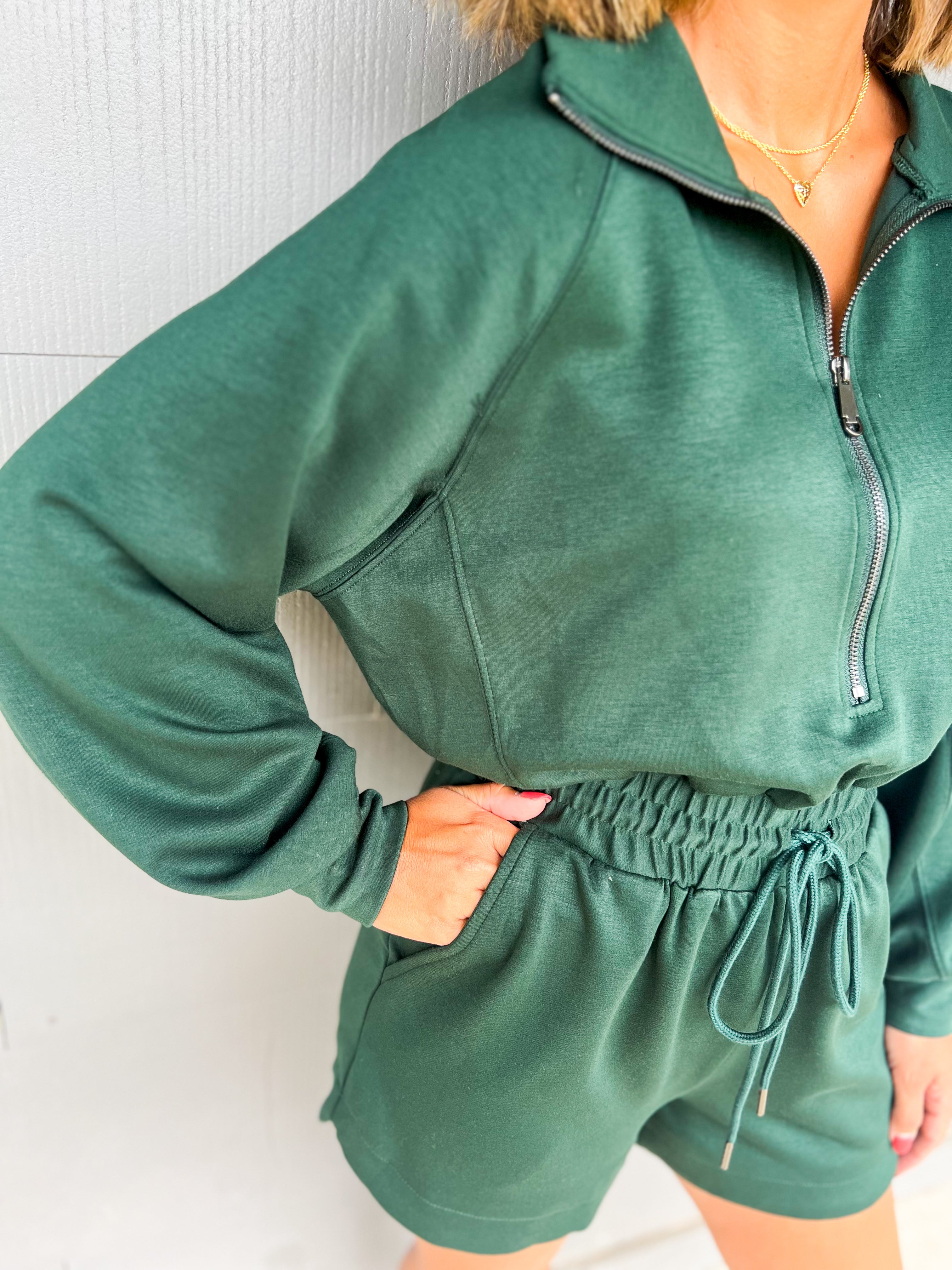 Hunter Green Half Zip Romper