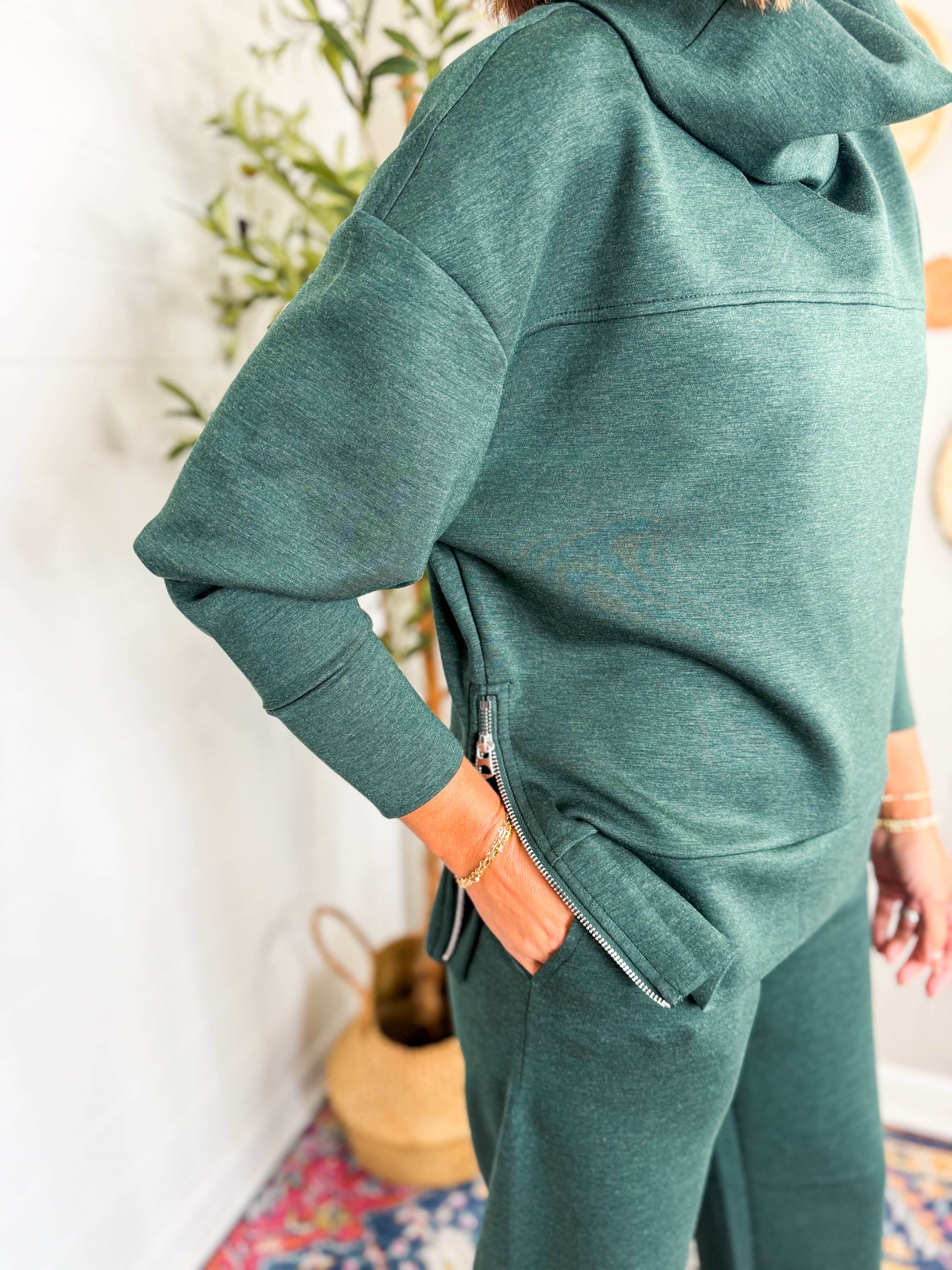 RD Fillana Soft Knit Long Sleeve Fold Over Collar - Pine