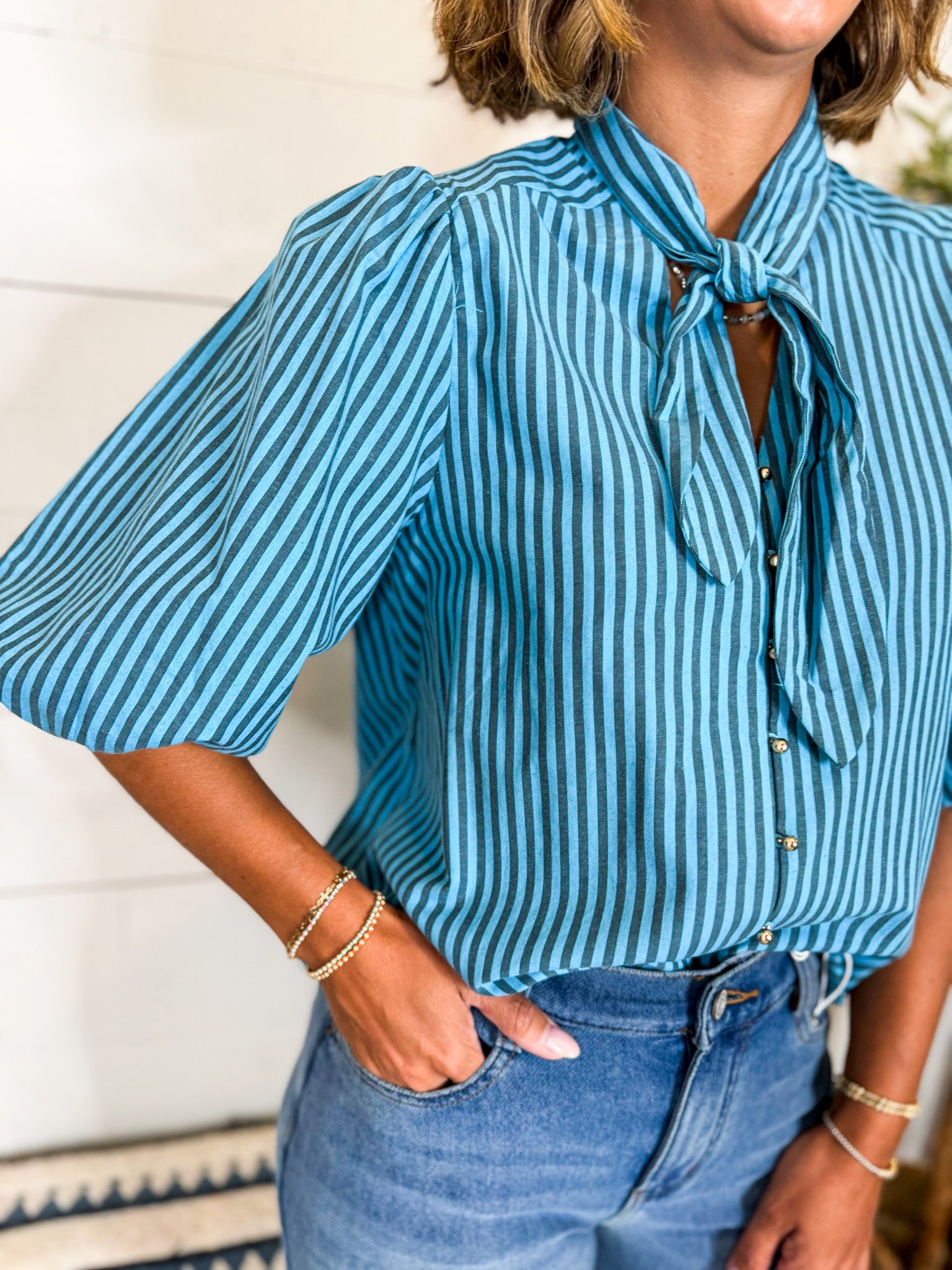 Blue Striped Button Down with Tie