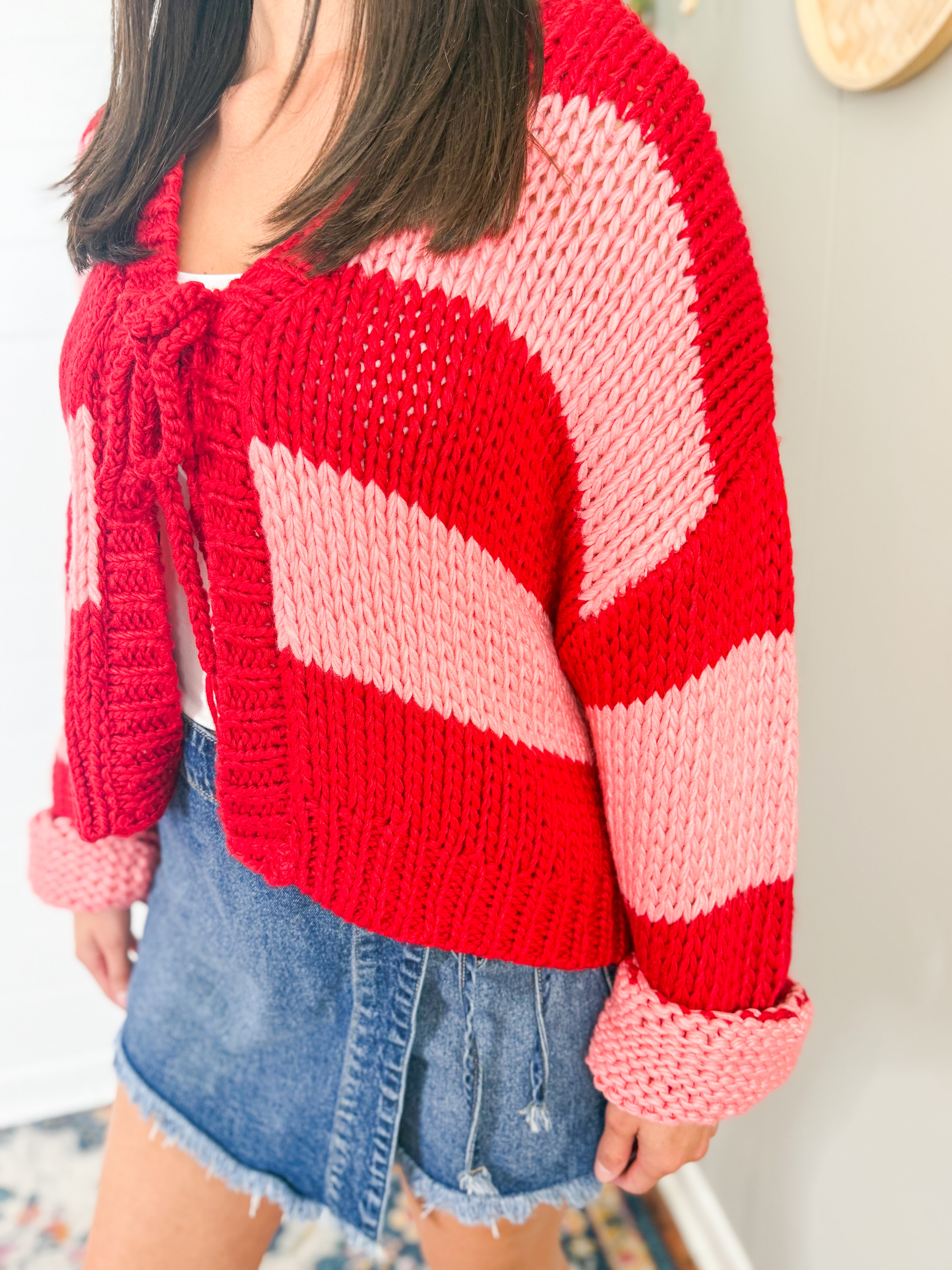 Pink & Red Striped Tie Sweater