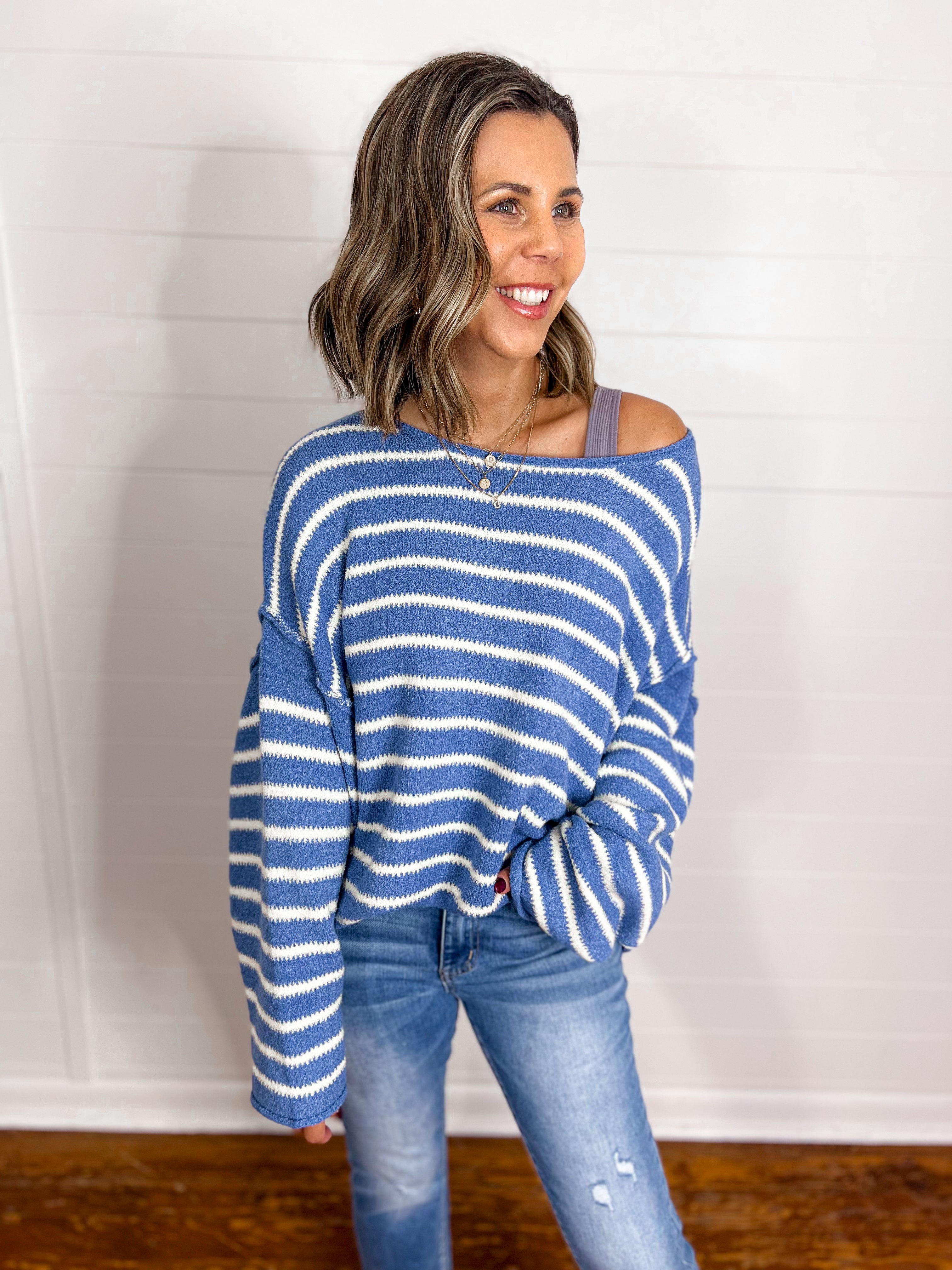 Striped Textured Knit Oversized Sweater